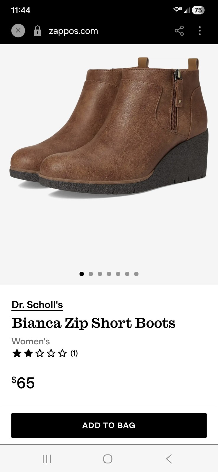 Dr. Scholl’s Bianca Brown Leather Ankle Bootie Zip Wedge Round Toe US 10M