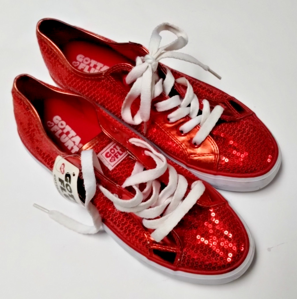 Gotta Flurt Women’s Size 8.5 Sparkling Red Sequin Sneakers with White Laces NWT