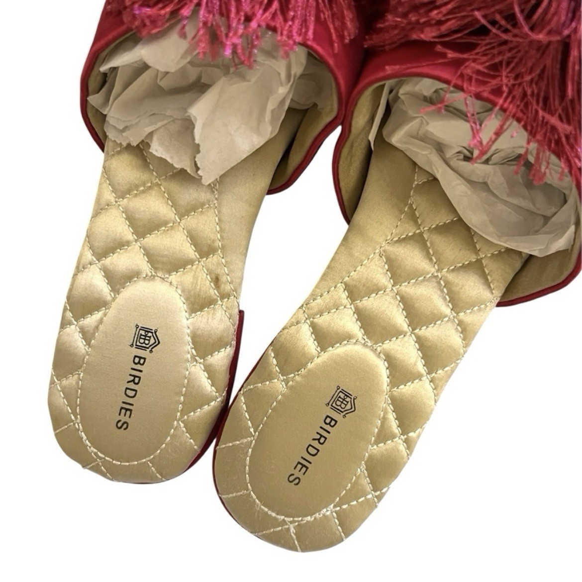 Birdies Fuchsia Pink Pom Pom Satin Songbird Mule Slipper Size 7.5-Never worn