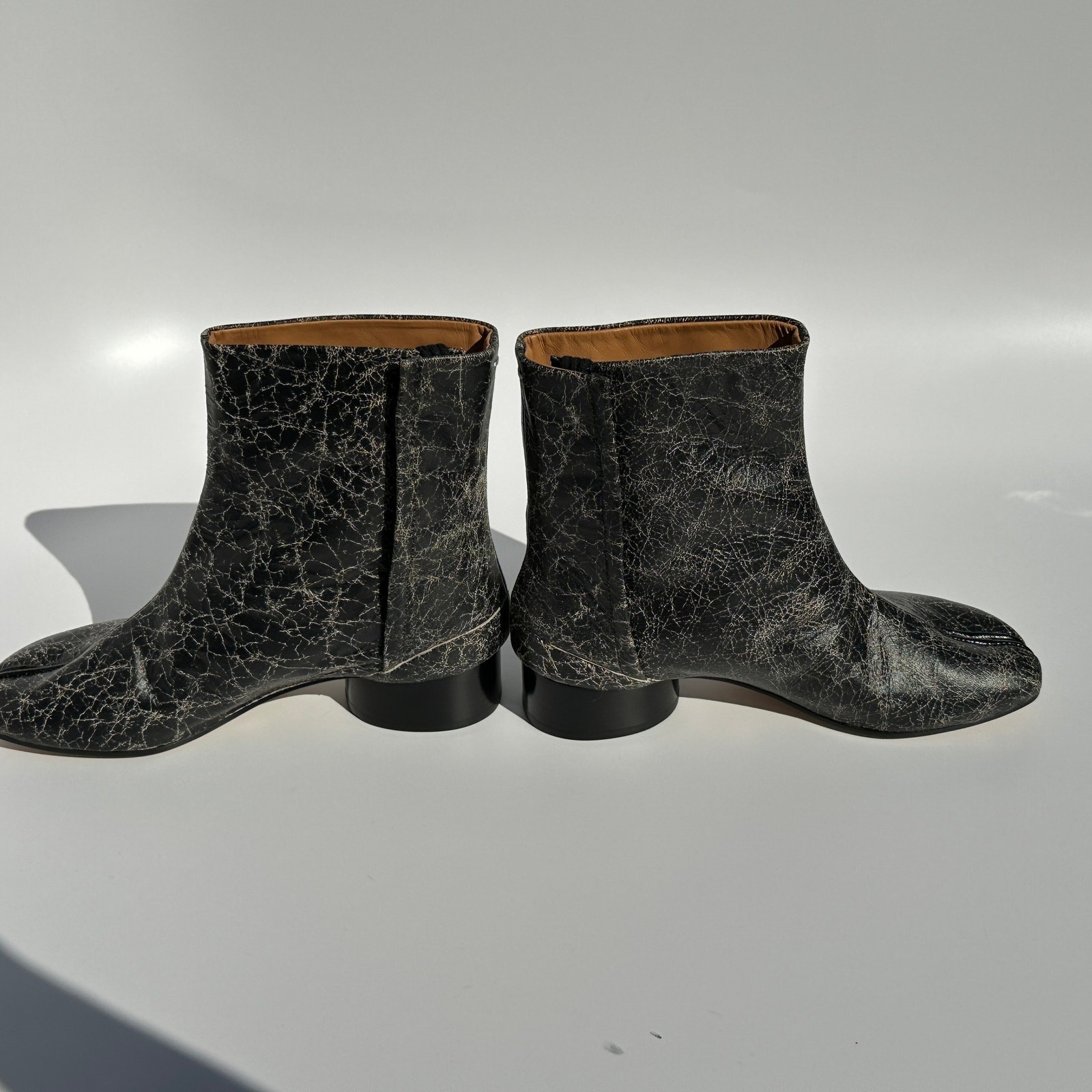 Maison Martin Margiela Tabi Ankle Boots Black Crinkle Leather 3cm 1.1″ Heel S 37