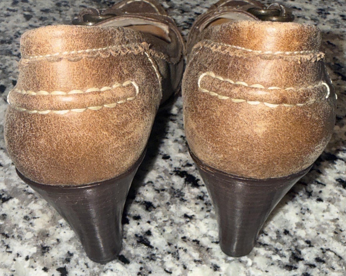 Johnston & Murphy Leather Strap Buckle Wedge Heel Womens Brown 7.5