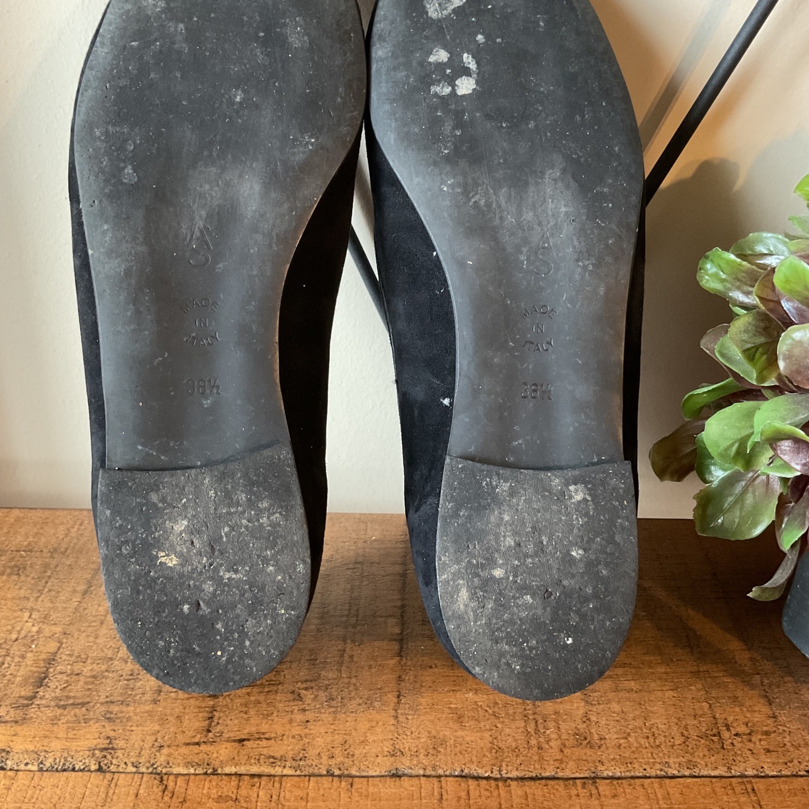 A. Soliani Como Strap Black Suede Mary Jane Ballet Flats Size 38.5 Made in Italy