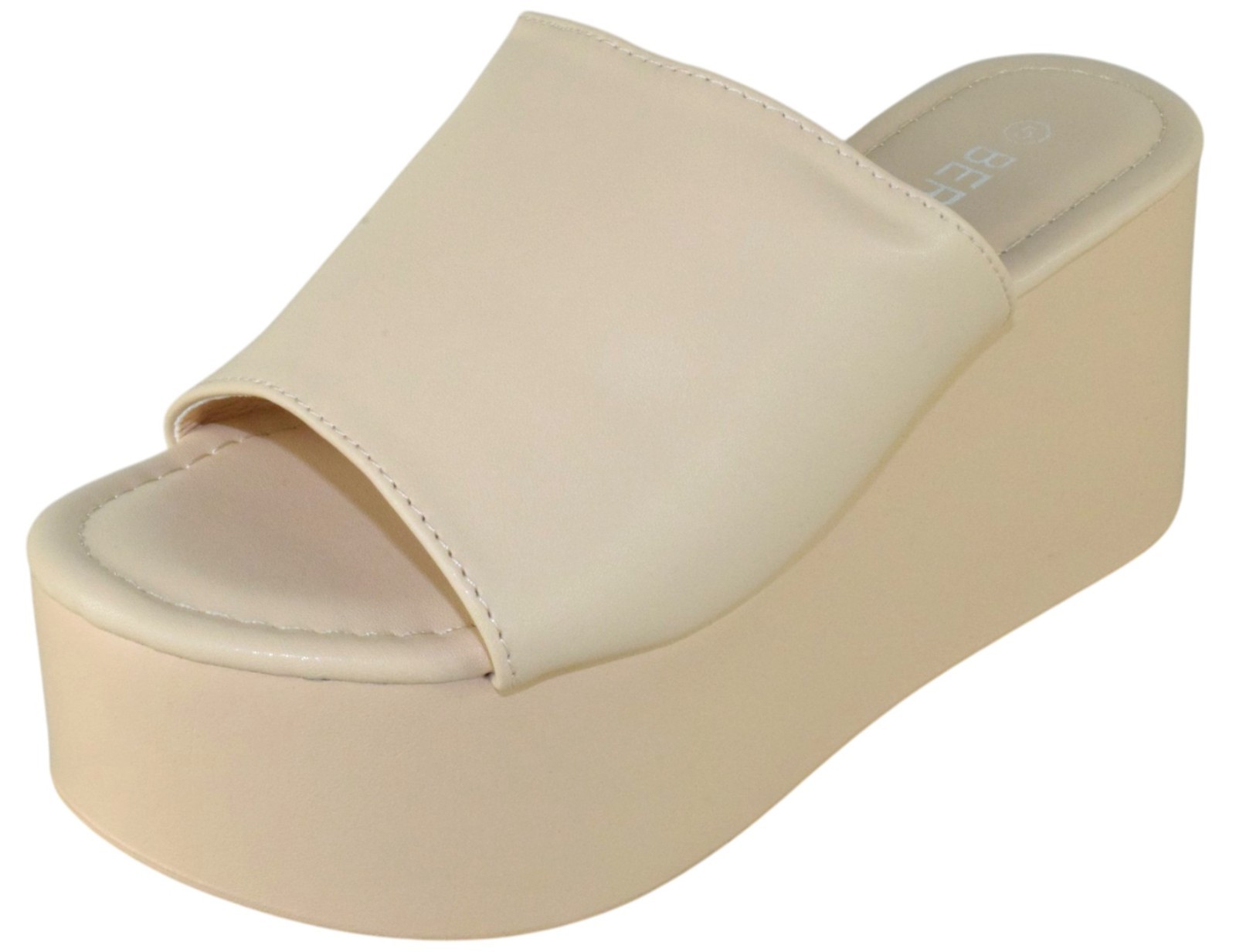 Berness Women Platform Wedge Slide Sandals SlipOn Flatform Mule FLORA Beige Nude