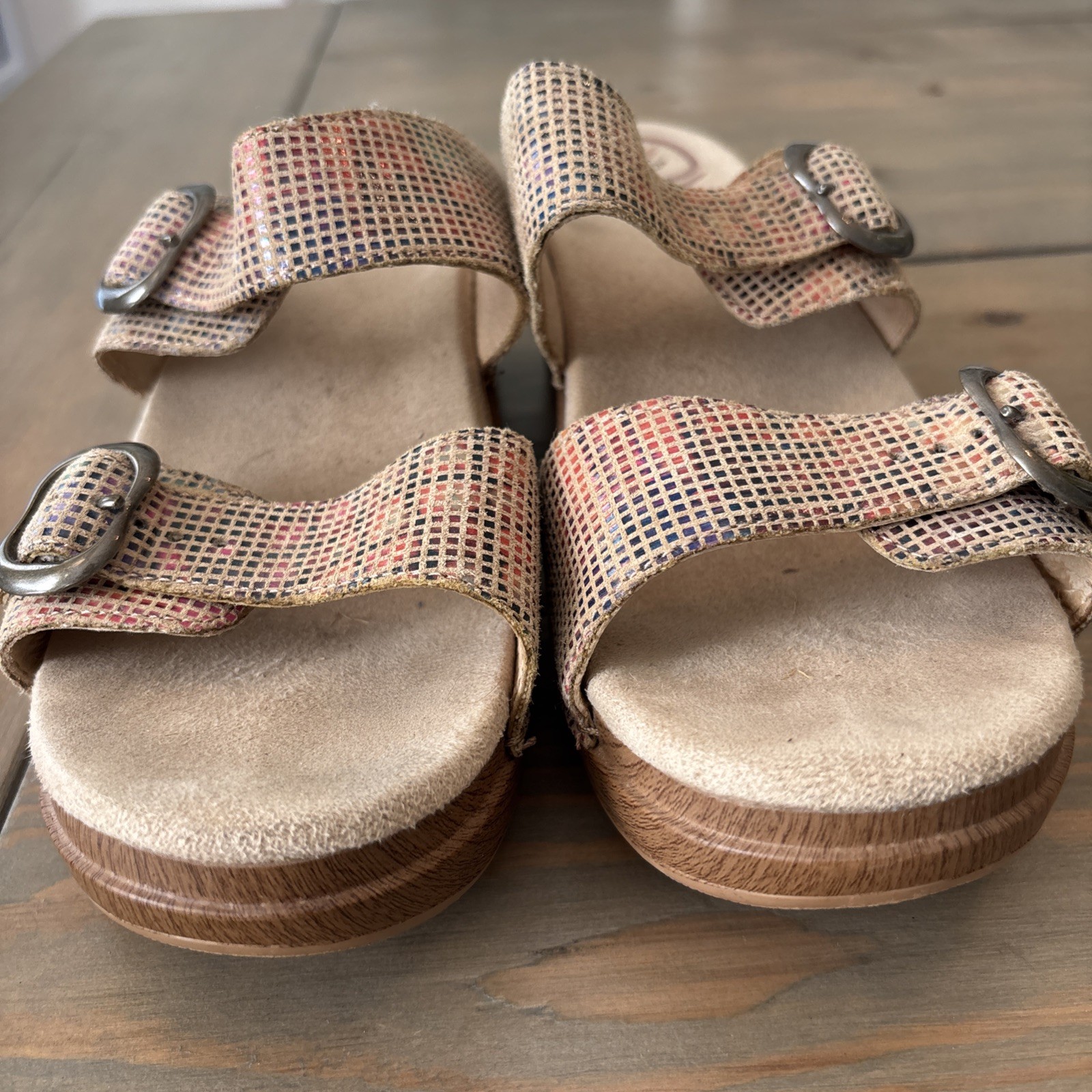 Dansko Sophie Sandals Women’s 9 EU 40 Textured Stained Glass Slide Heels Buckle