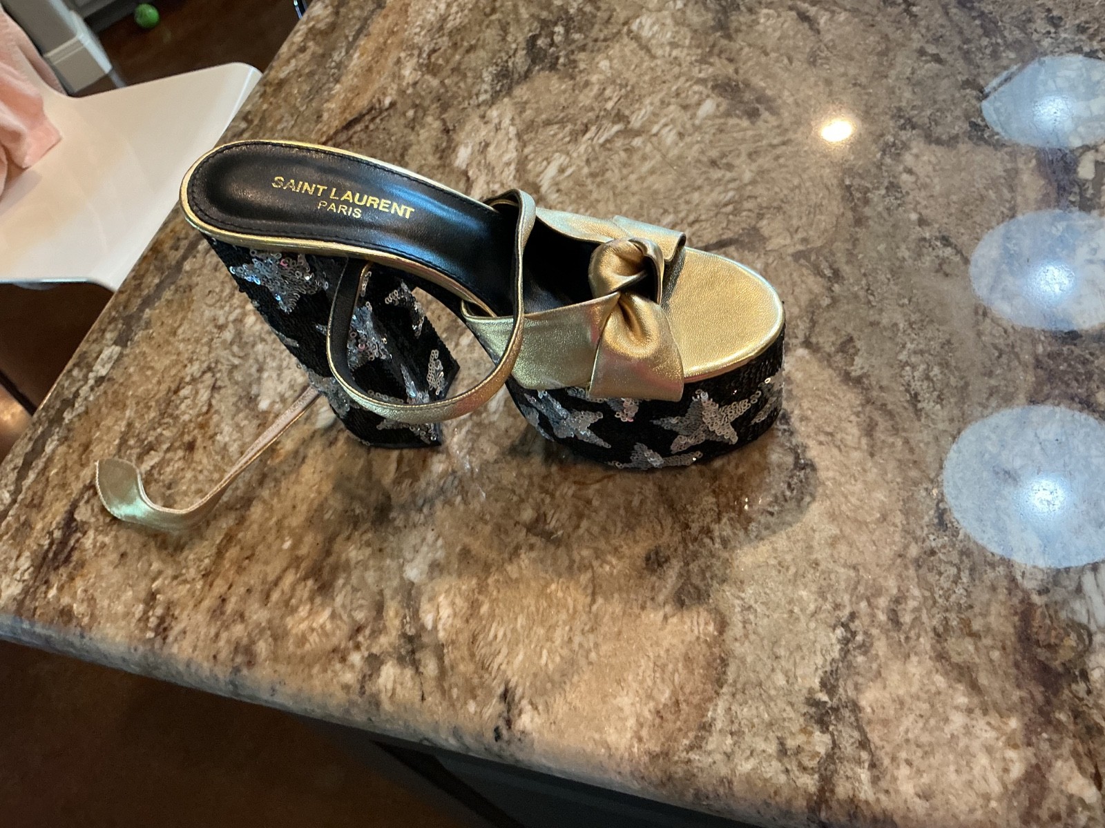 Saint Laurent gold & Silver Moon and Star Platform Sandals Shoes Size 39 READ