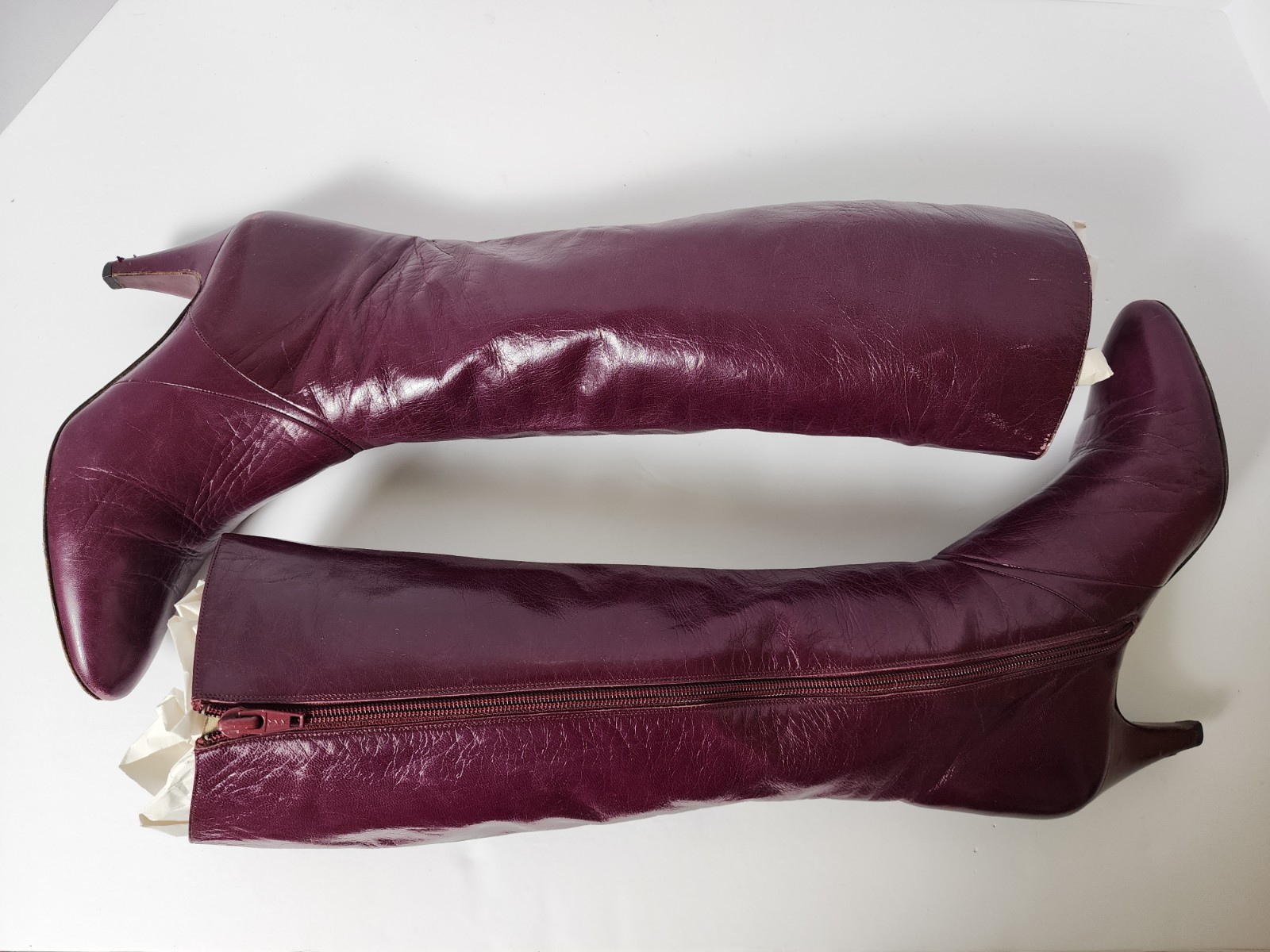 ​Vintage 80’s BRUNO MAGLI Plum Purple Leather Knee High Boots Italy 7.5 AA Slim