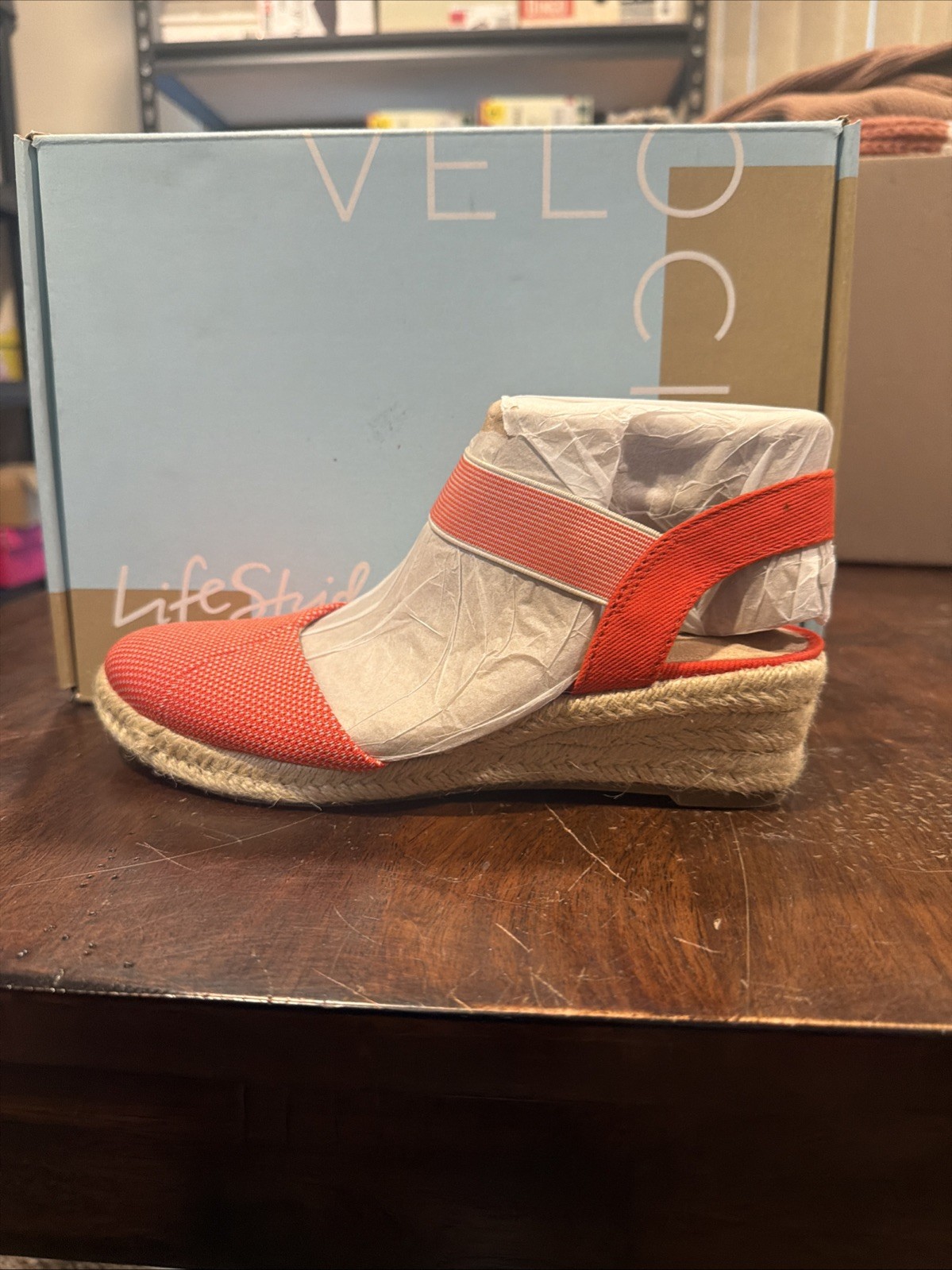 Lifestride Women’s Kimmie Ankle Strap Sandals Orange Knit Canvas Size 5 M