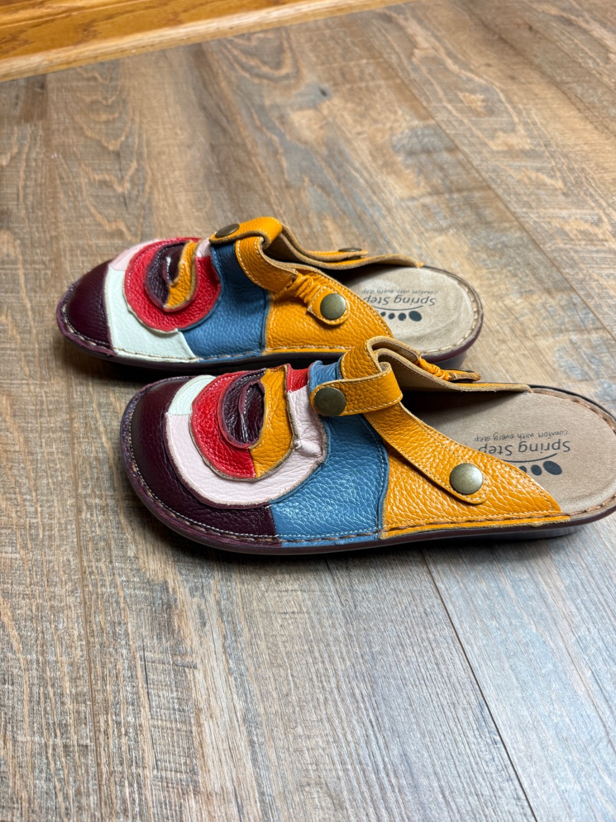Spring Step Lollipop Leather Clogs EU 41 US 9.5-10 Boho Patchwork Mule NEW