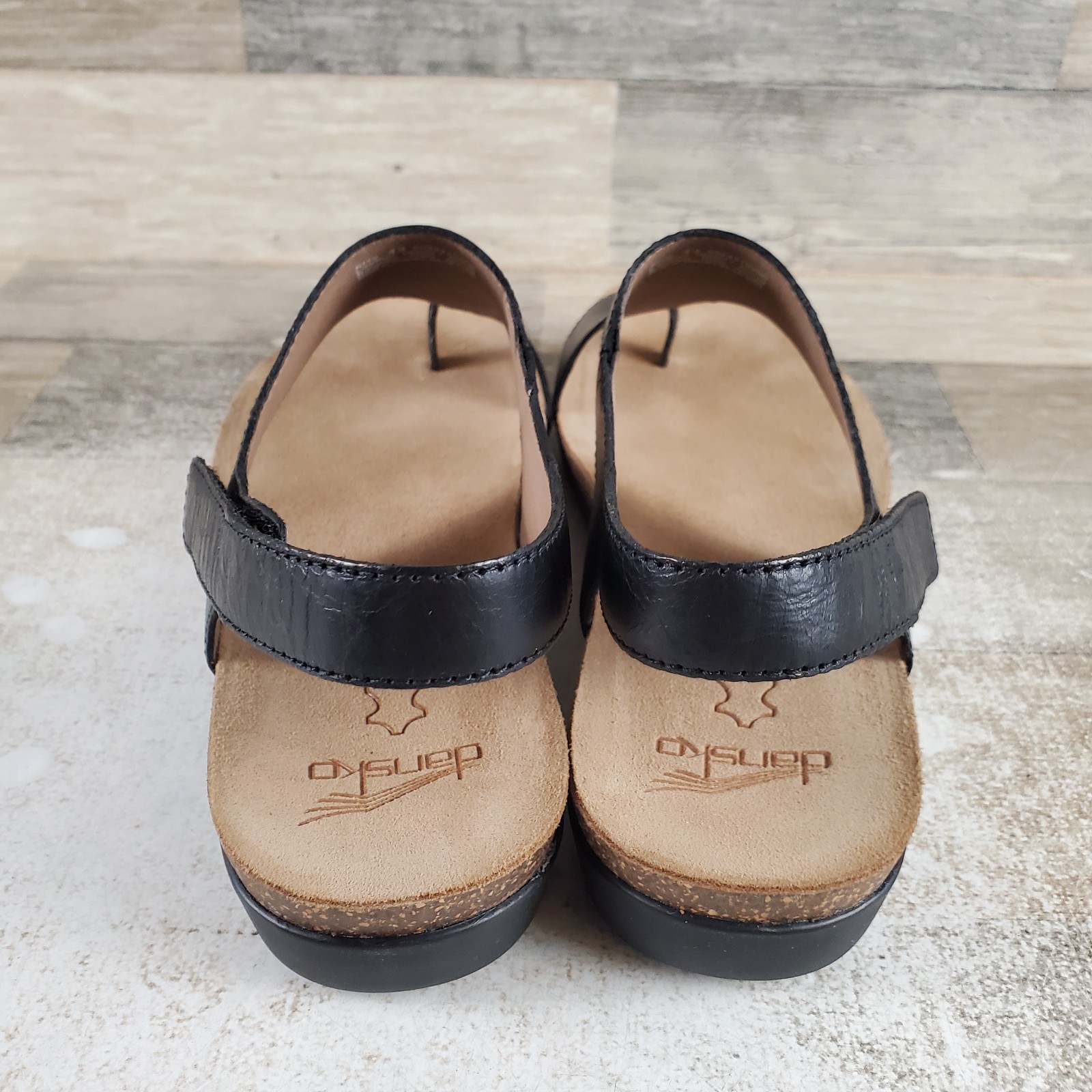 Dansko Reece Womens Sandal Sz 12.5 – 13 Black Waxy Burnished Leather Hook & Loop