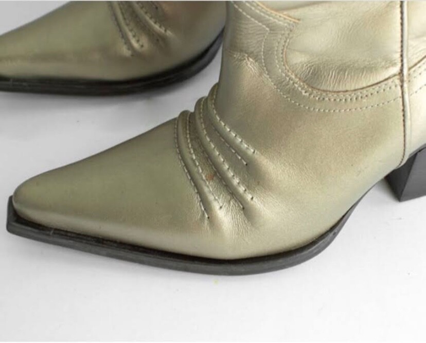 90s Metallic Leather Butterfly Cowboy Boots / Size 6.5