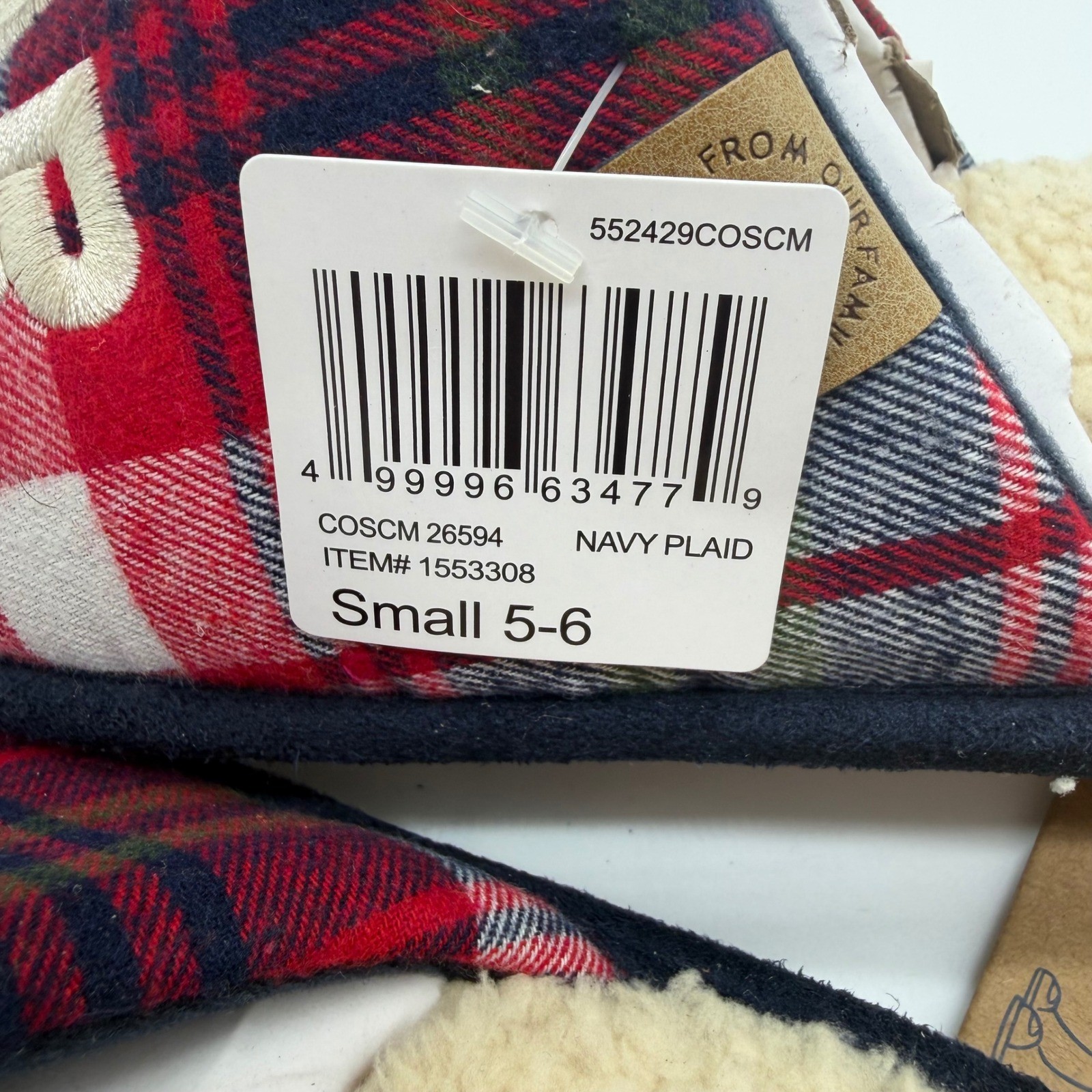 Dearfoams Mama Bear Navy Plaid Memory Foam Slippers Womens Small 5-6 New