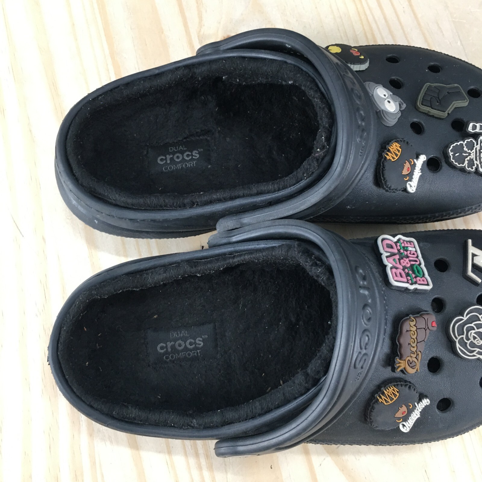 Crocs Shoes Mens 5 Womens 7 Classic Clog Black Rubber Faux Fur Queendom 203591