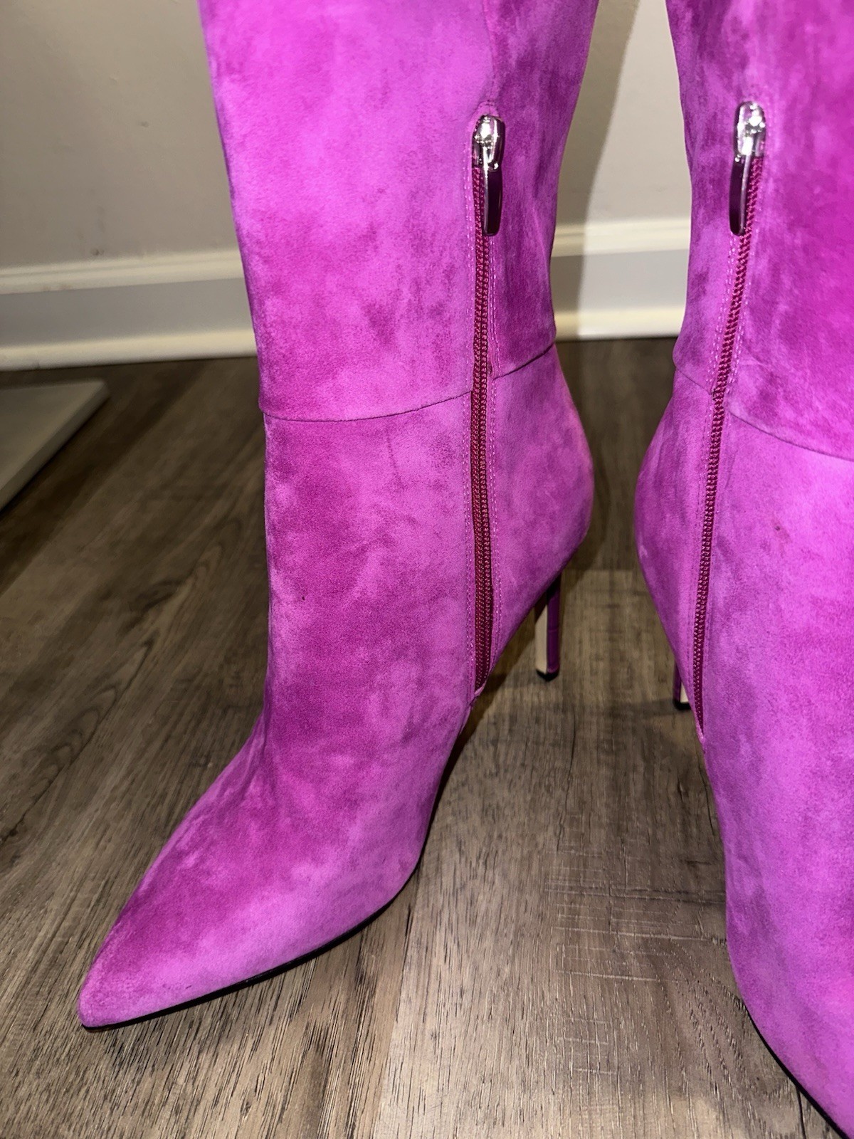 Nine West Richy Suede Knee High Boots Pink Zip Pointed Toe Women’s US 10 M