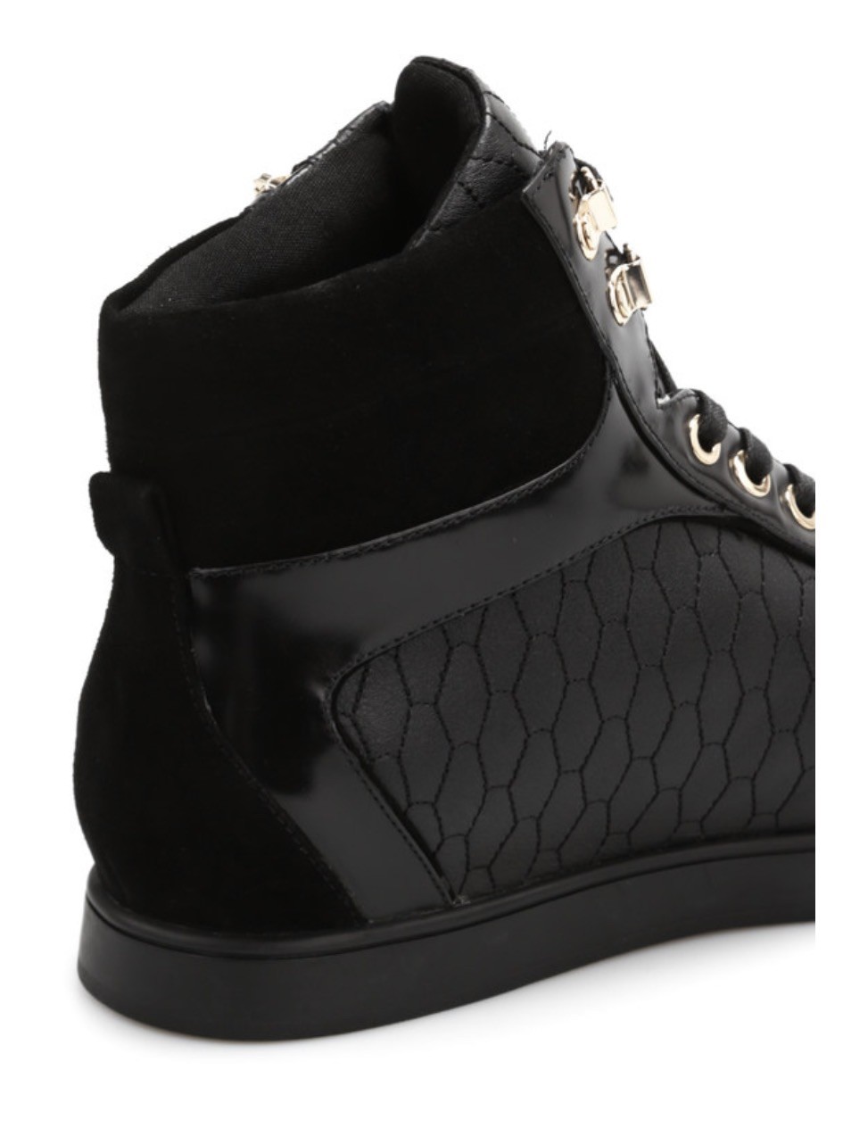 JUST CAVALLI Hive Leather High Top Sneakers Size 39 Made In Italy Black