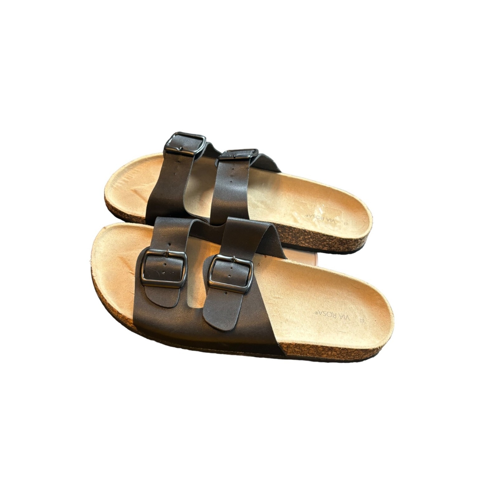 Via Rosa Black Buckle Sandals Size 11 – Cork Footbed & Rubber Sole