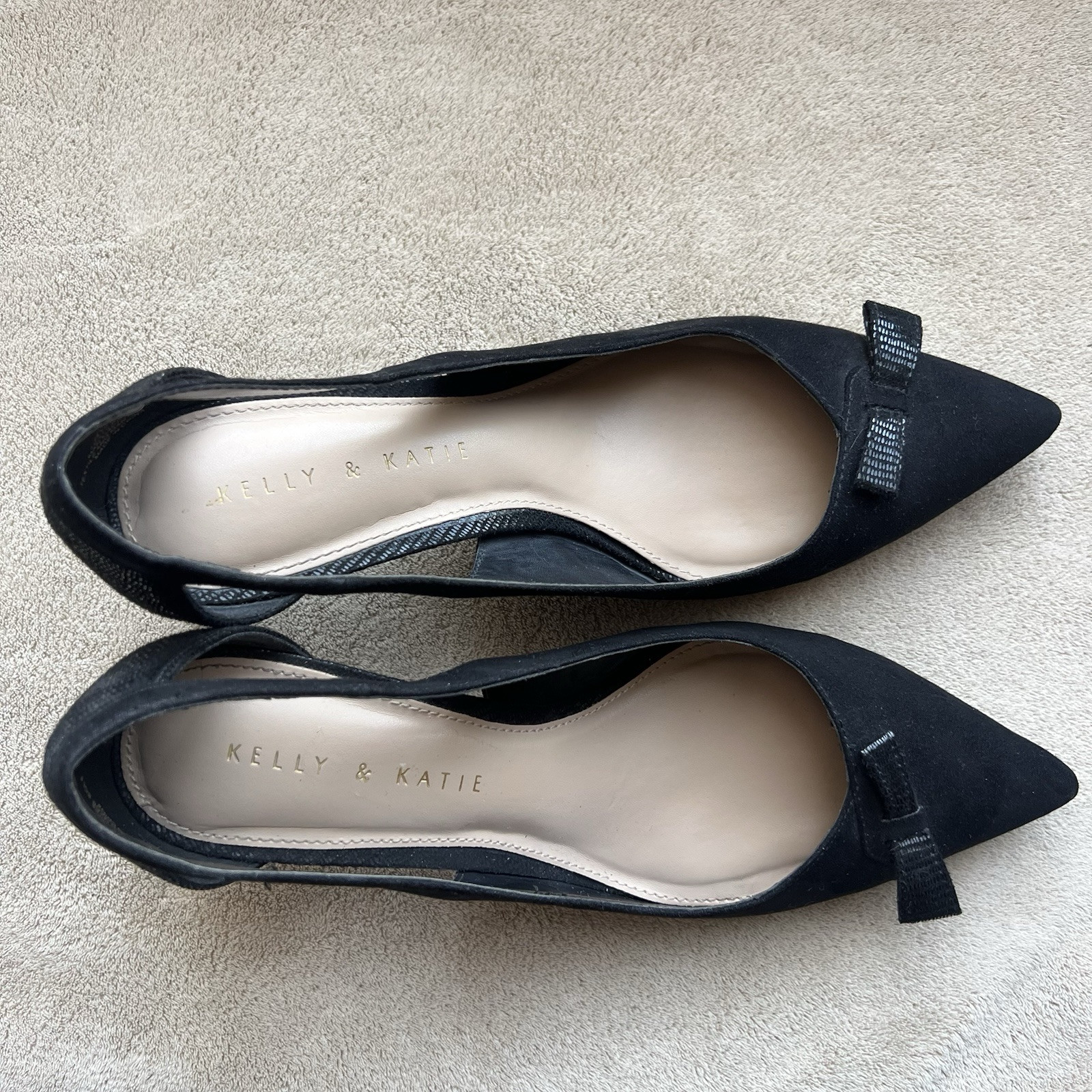 Kelly & Katie Zonya Black Faux Suede Textile Heels Pumps Women US 8.5 EU 39 Bow