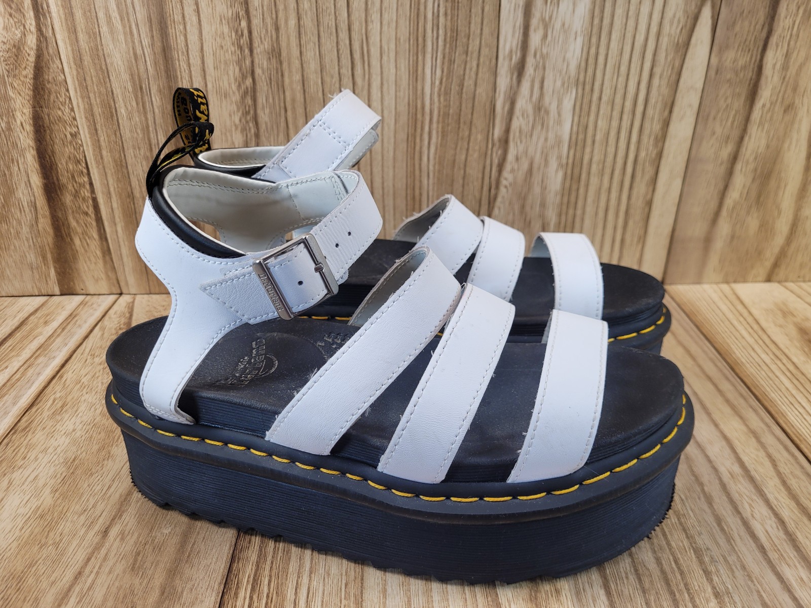 Doc Dr Martens Blaire Quad Platform White Leather Sandals Straps Womens Size 9