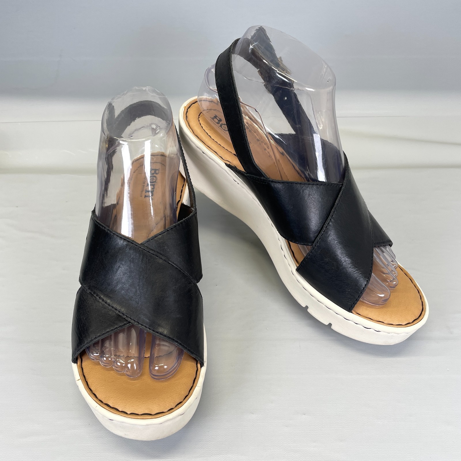 Born Santa Rose Slingback Wedge Sandals Womens Size 8 Black Leather Casual Shoes