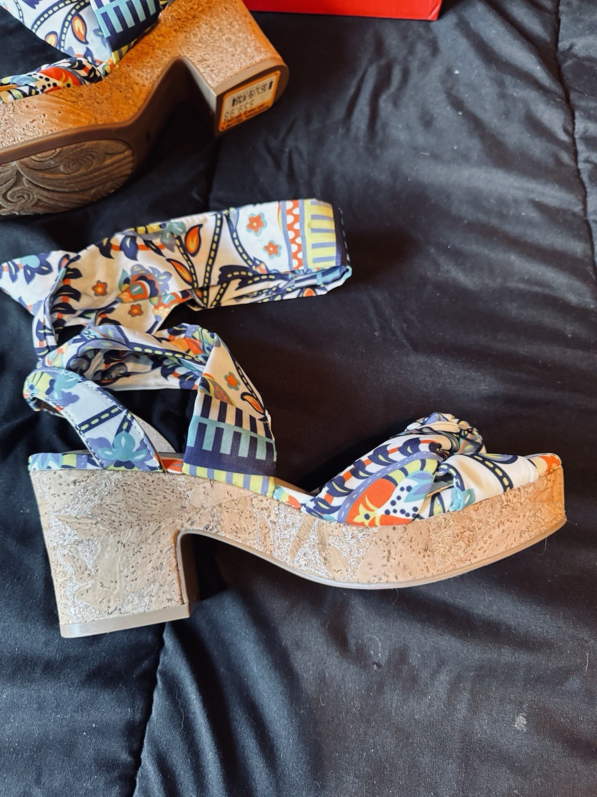 IMPO Memory Foam Wedge Sandals Size 6.5 Floral Scarf Tie Platform Boho