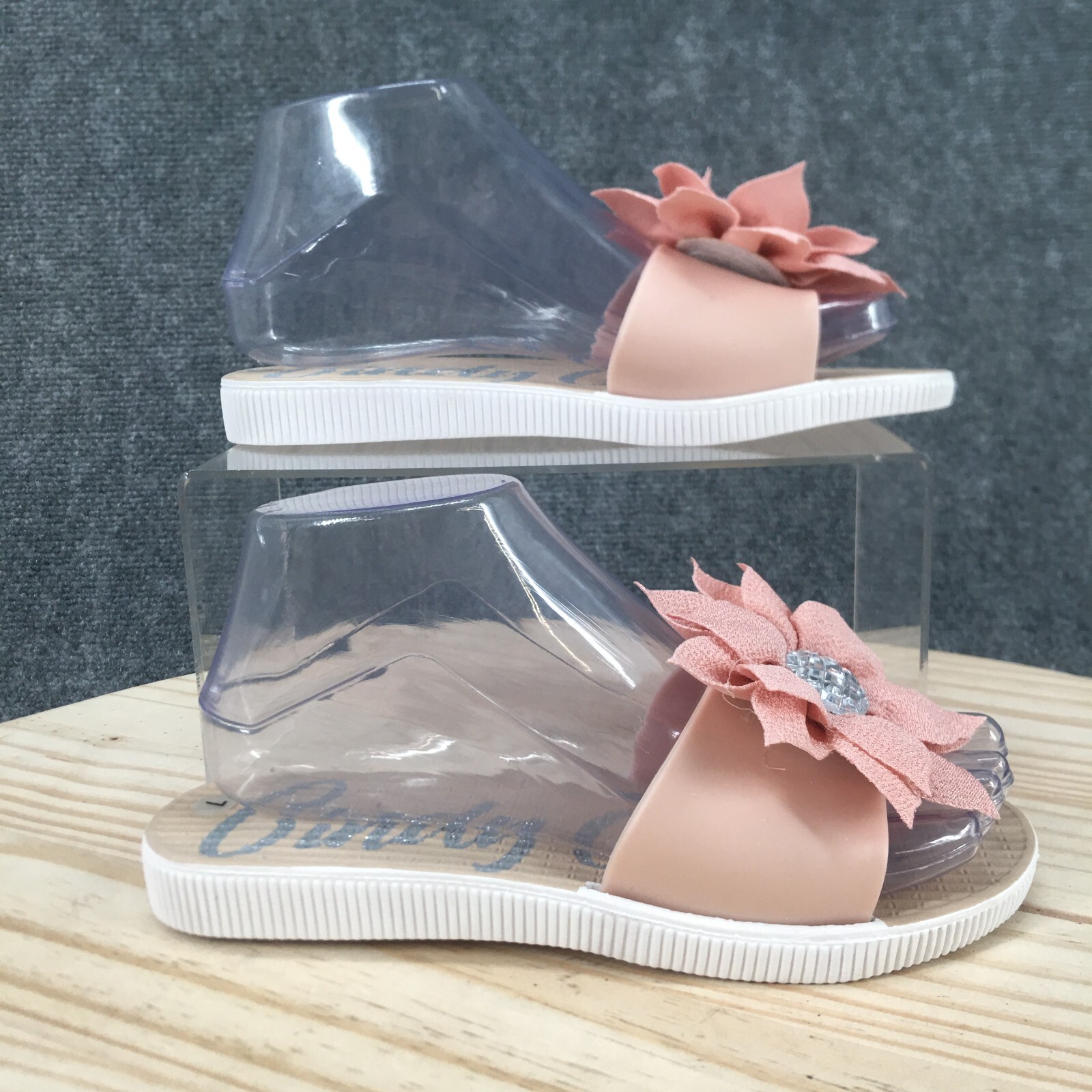 Cindy Claire Sandals Womens 7 Slip On Slides Pink Casual Open Toe Floral NEW