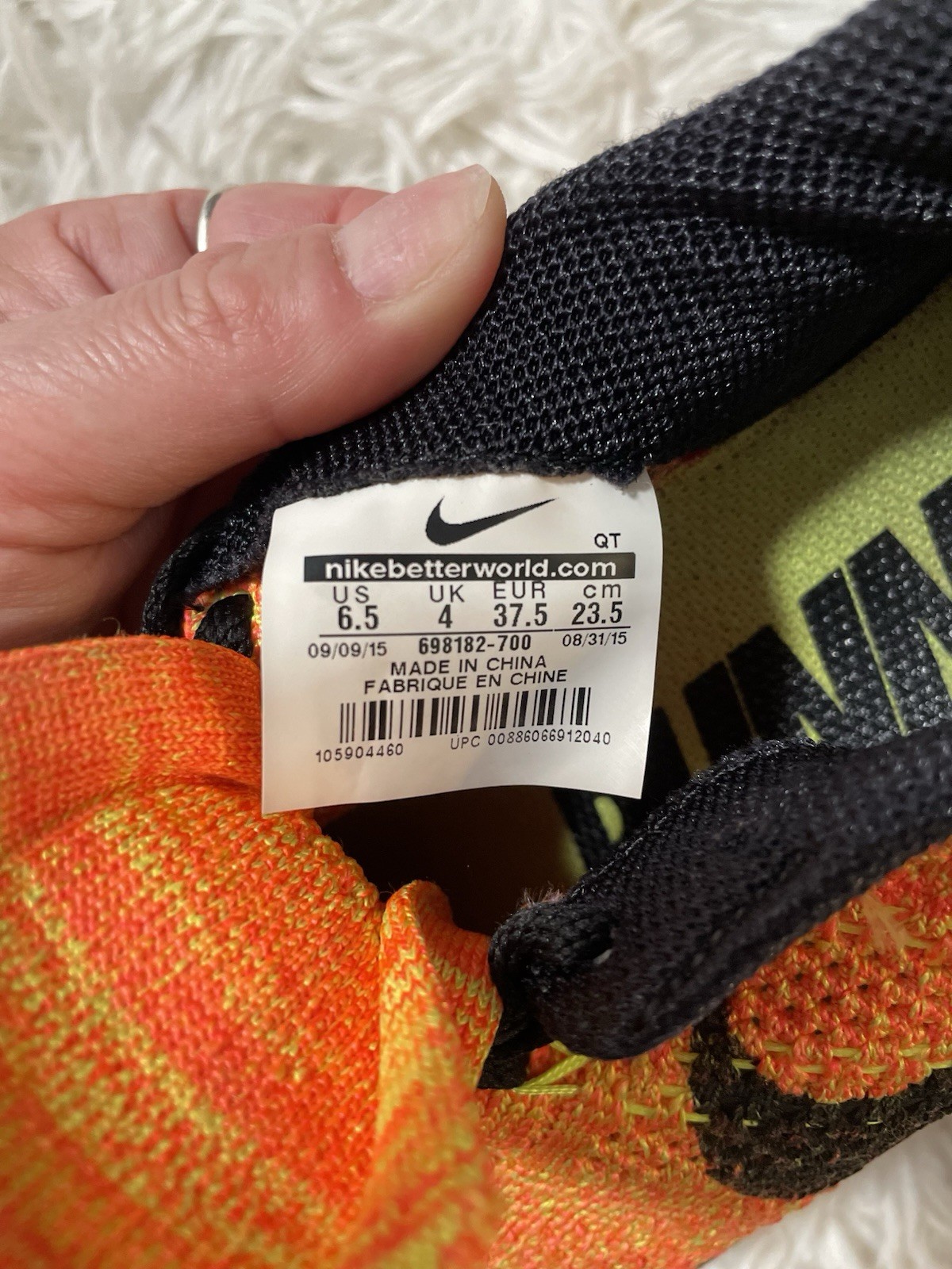 Nike Flyknit Lunar 3 Orange Volt Running Athletic Shoes 698182-700 Womens 6.5