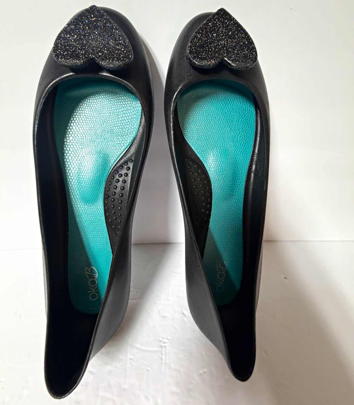 Oka-B Women’s Black Rubber Slip-On Flats Glitter Accent Round Toe US 10/40