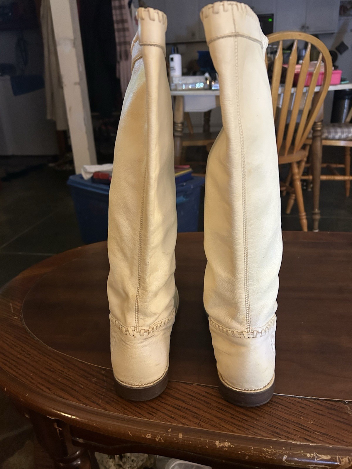 Frye Women’s Ivory Leather Knee High Pull-On Riding Boots Round Toe 7.5B