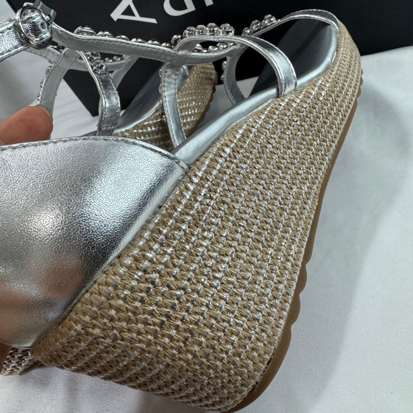 New Naturalizer Serena Silver Metallic Rhinestone Espadrille Wedge Sandal Sz 13