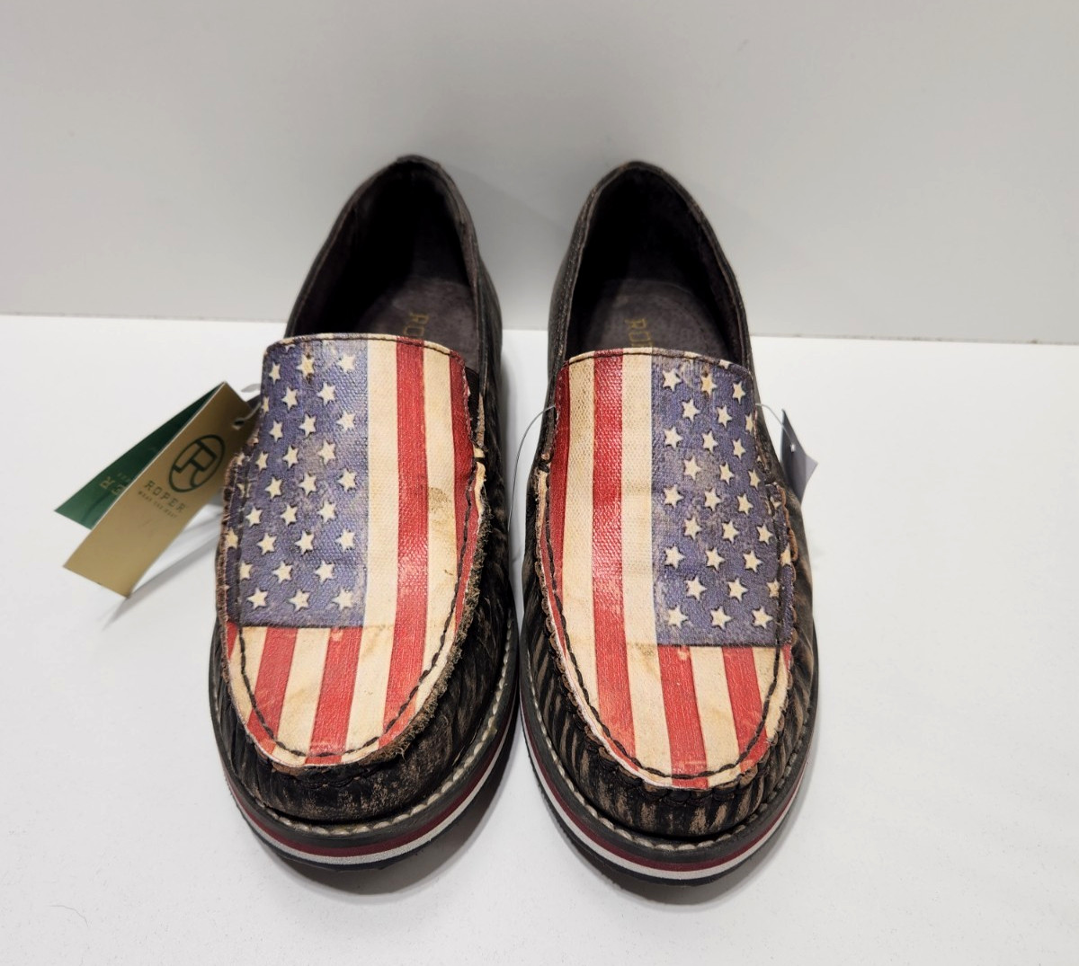 NWT Roper Women’s Size 6.5 Leather American Flag Slip On Shoes