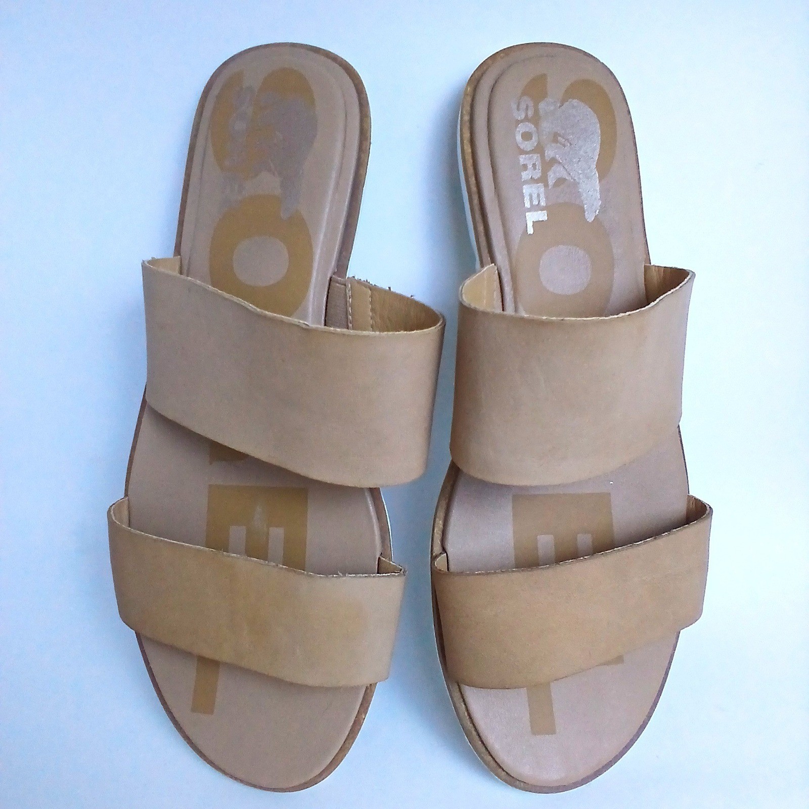 Sorel Roaming 2-Strap Slide Tan Leather Sandals Women 7.5 Butter Mom