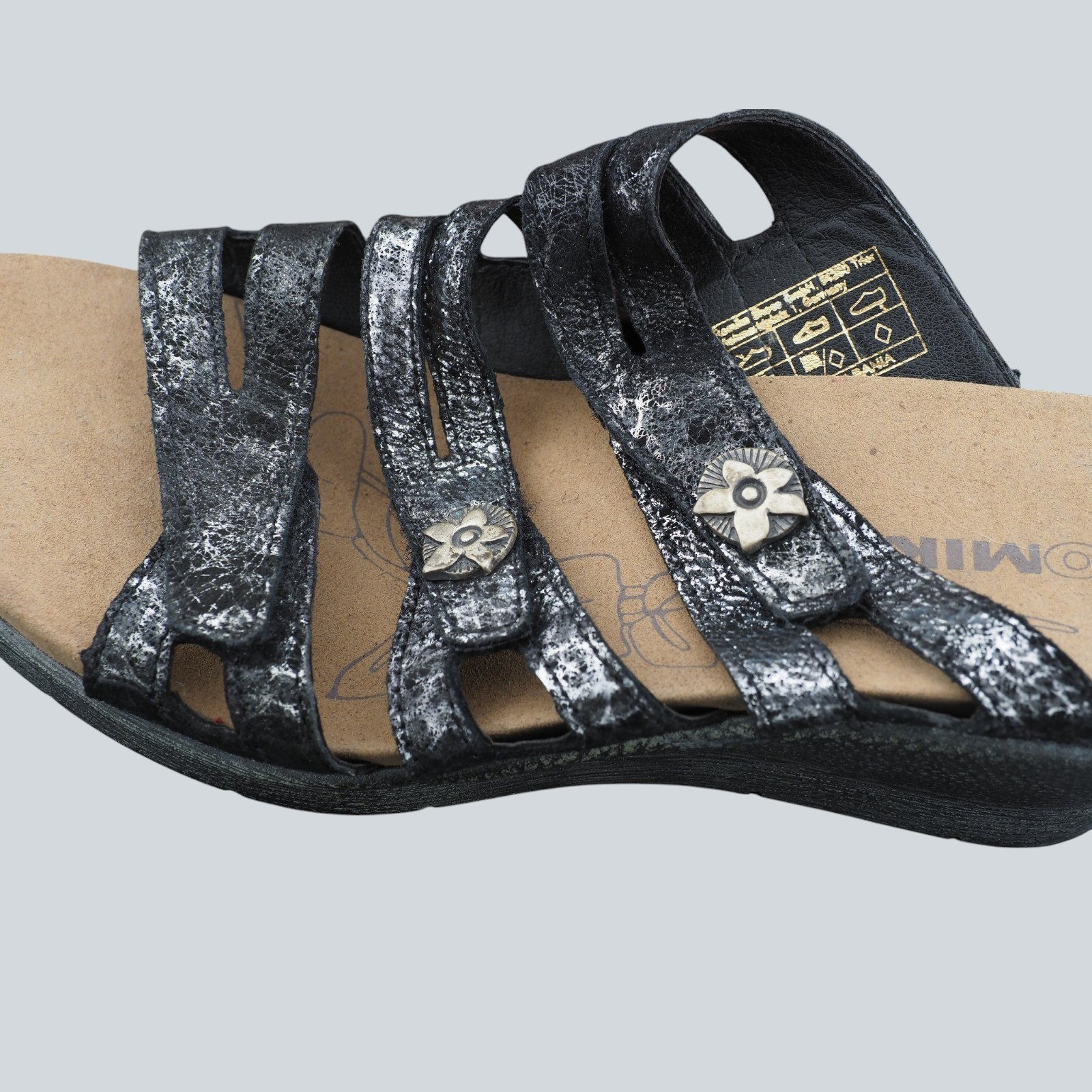 Romika Fidschi 14 Womens Metallic Silver Black Leather Wedge Sandals 119414 38