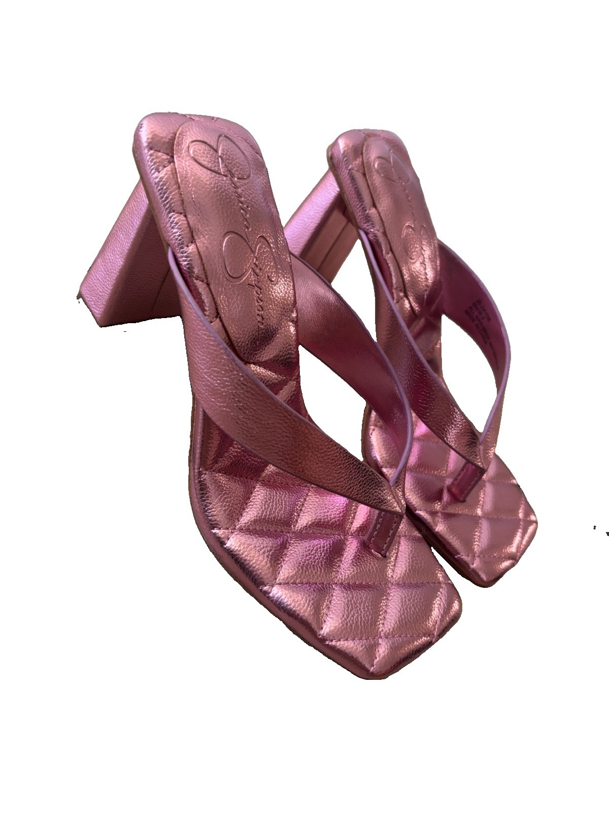 Jessica Simpson Pink Quilted Thong Sandals Block Heel Slip On Women’s US 6