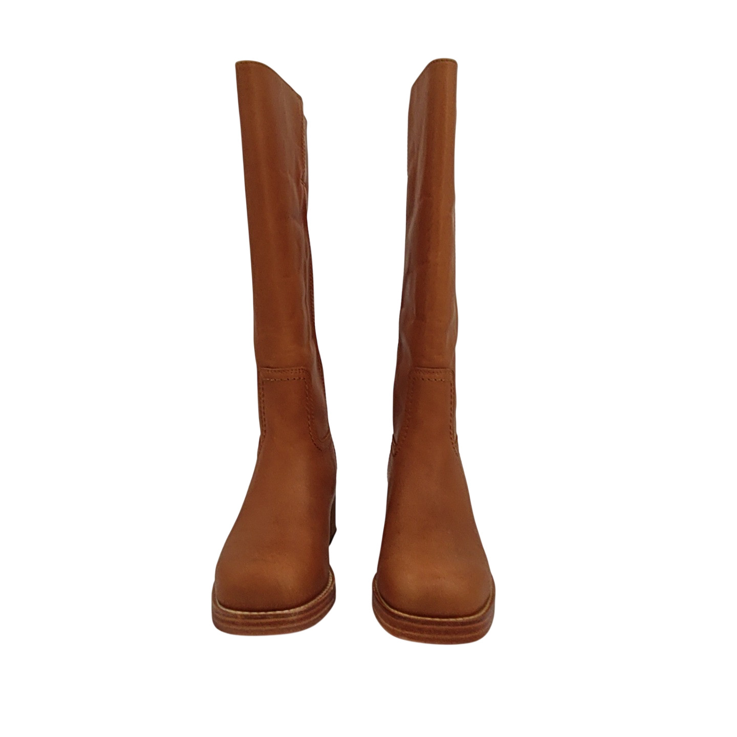 Quince Women Italian Leather Block Heel Boot Chestnut Shoes 7