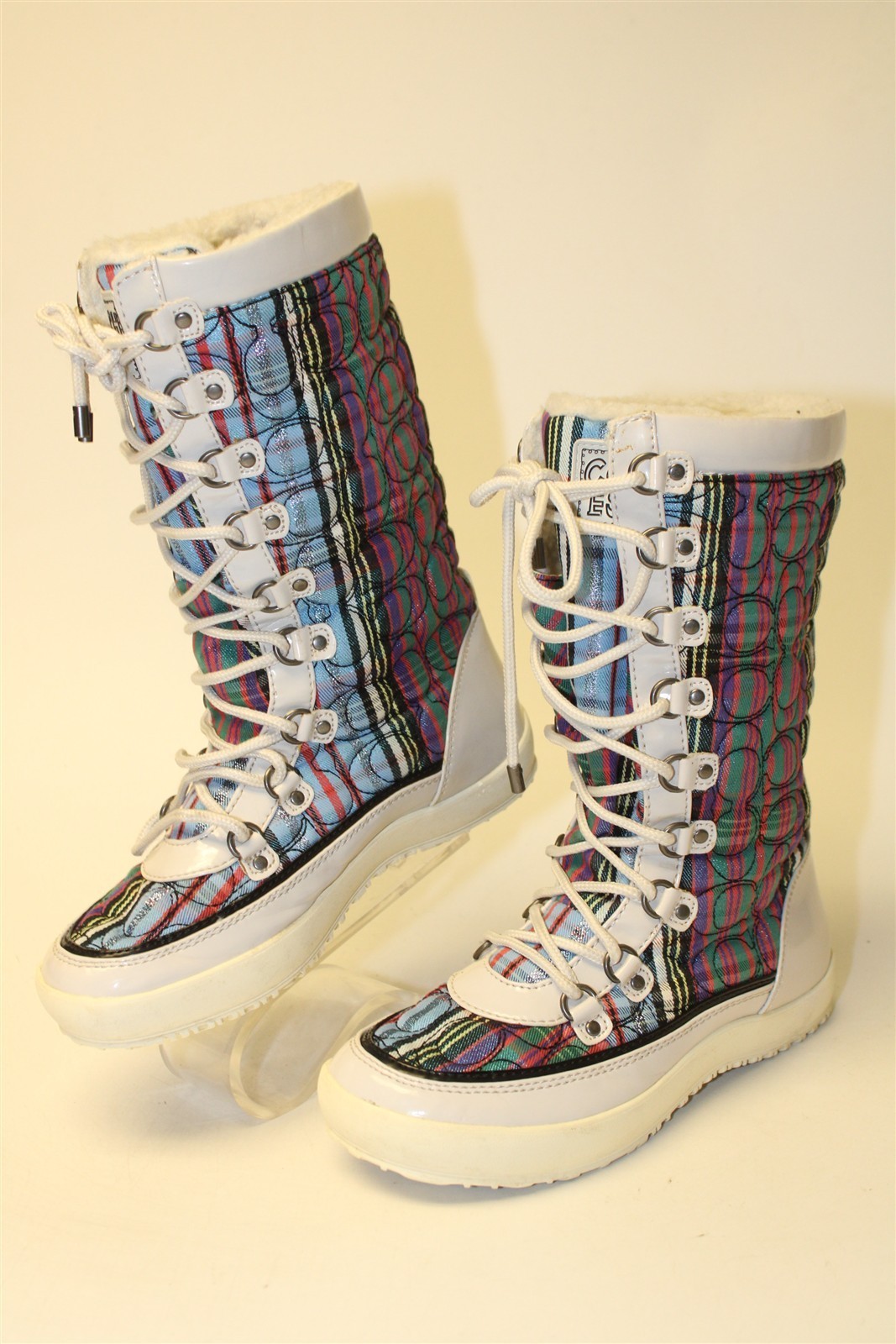 Coach Peggey Q703 Womens Size 6.5 B Quilted Textile Tall Lace Warm Winter Boots