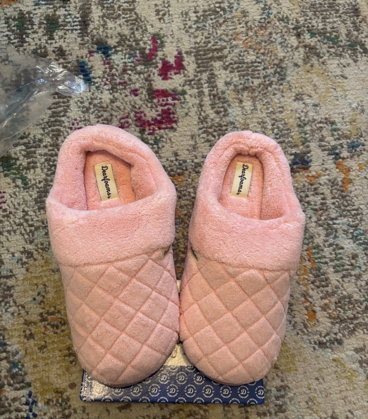 Dearfoams Memory Foam Slip-On Slippers Pink Quilted Fleece Women’s 7-8