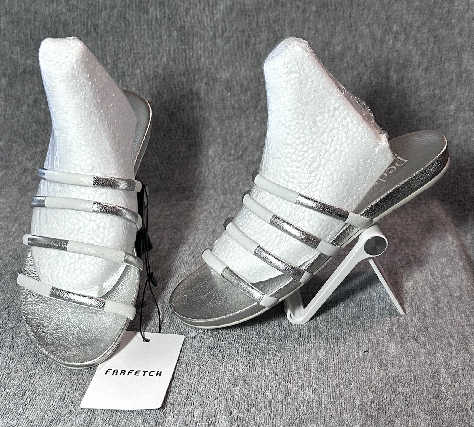 NWB Pedro Garcia Guiller Strappy Slide Flat Sandal White/Foil Size EU37 MSRP$450