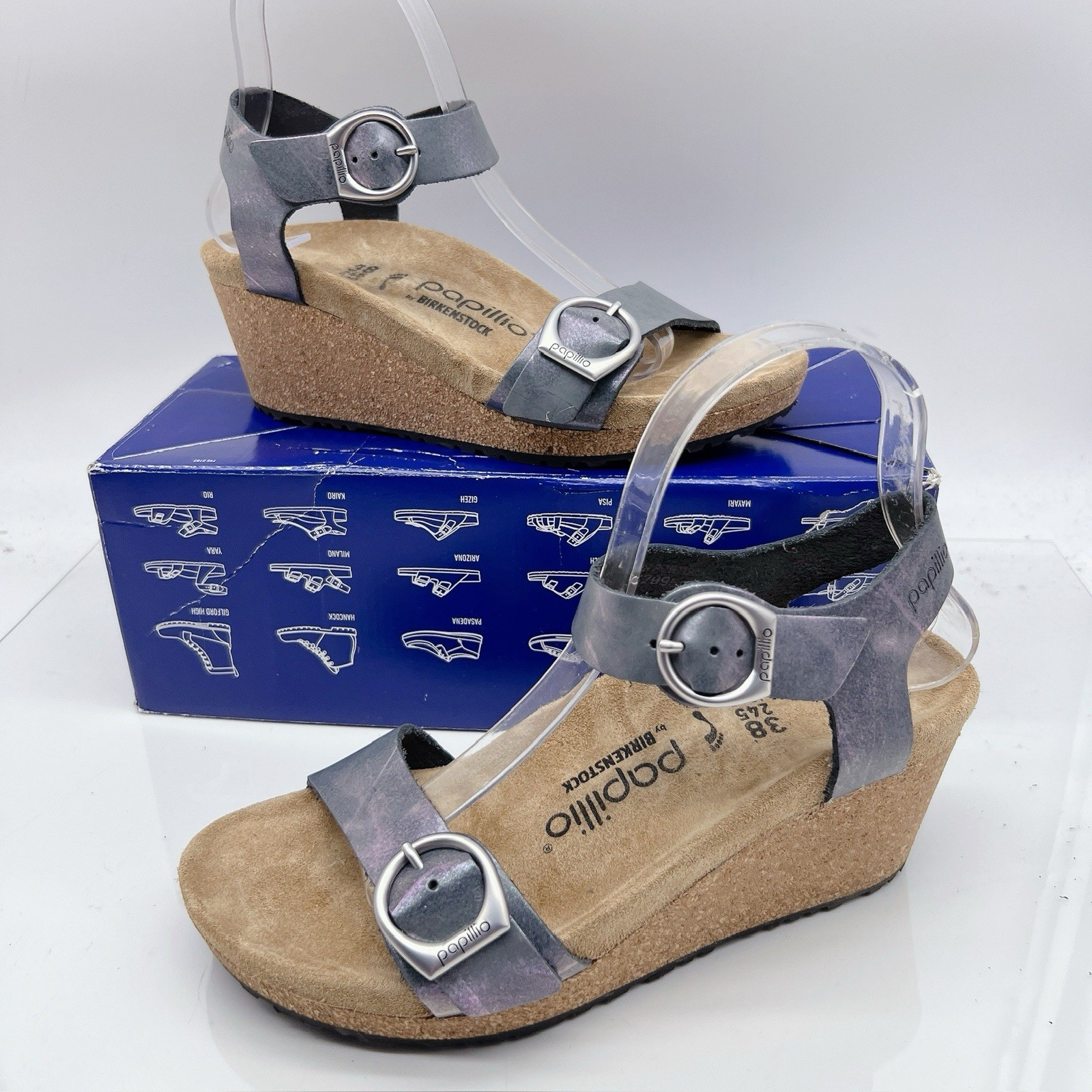 Birkenstock Papillio Soley Ring Buckle Sandal Metallic Black Wedge EU 38
