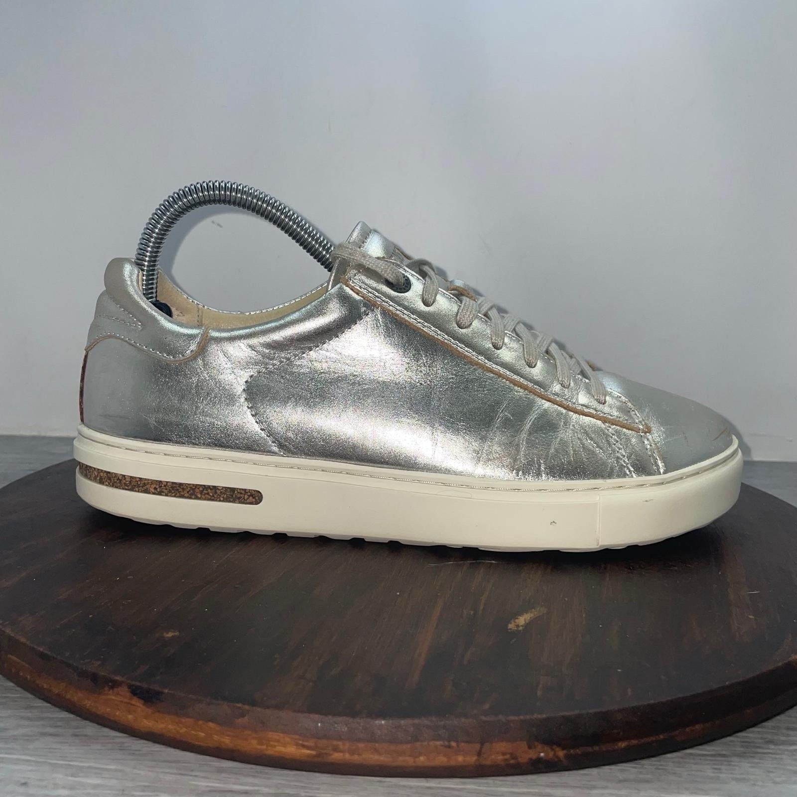 Birkenstock Bend Low Metallic Silver Leather Sneakers Size 39 EU Womens 8 Mens 6