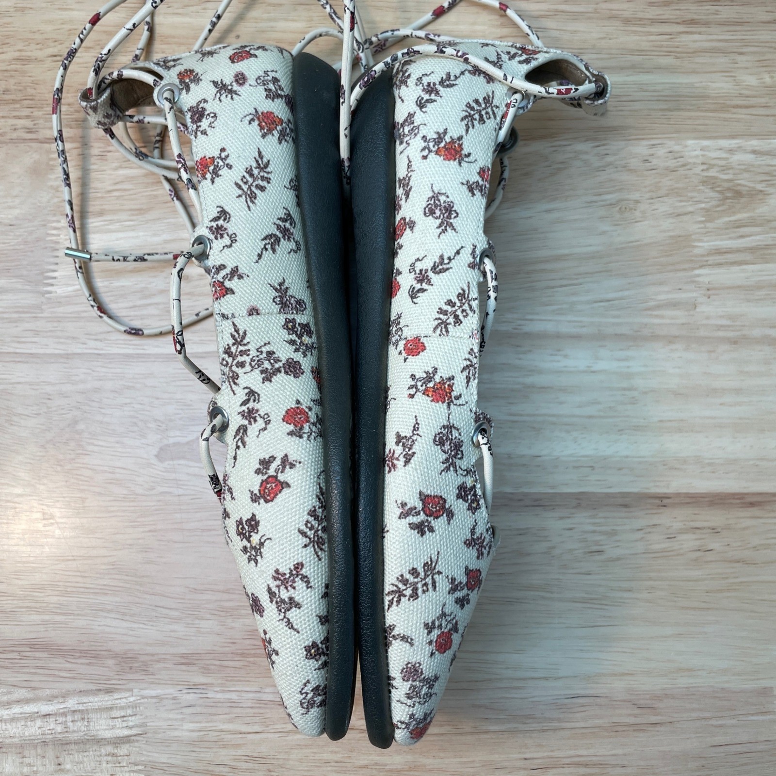 Aerosoles Aware Laura Ashley Floral Lace Up Ghillie Ballet Flats Cream Red 6.5