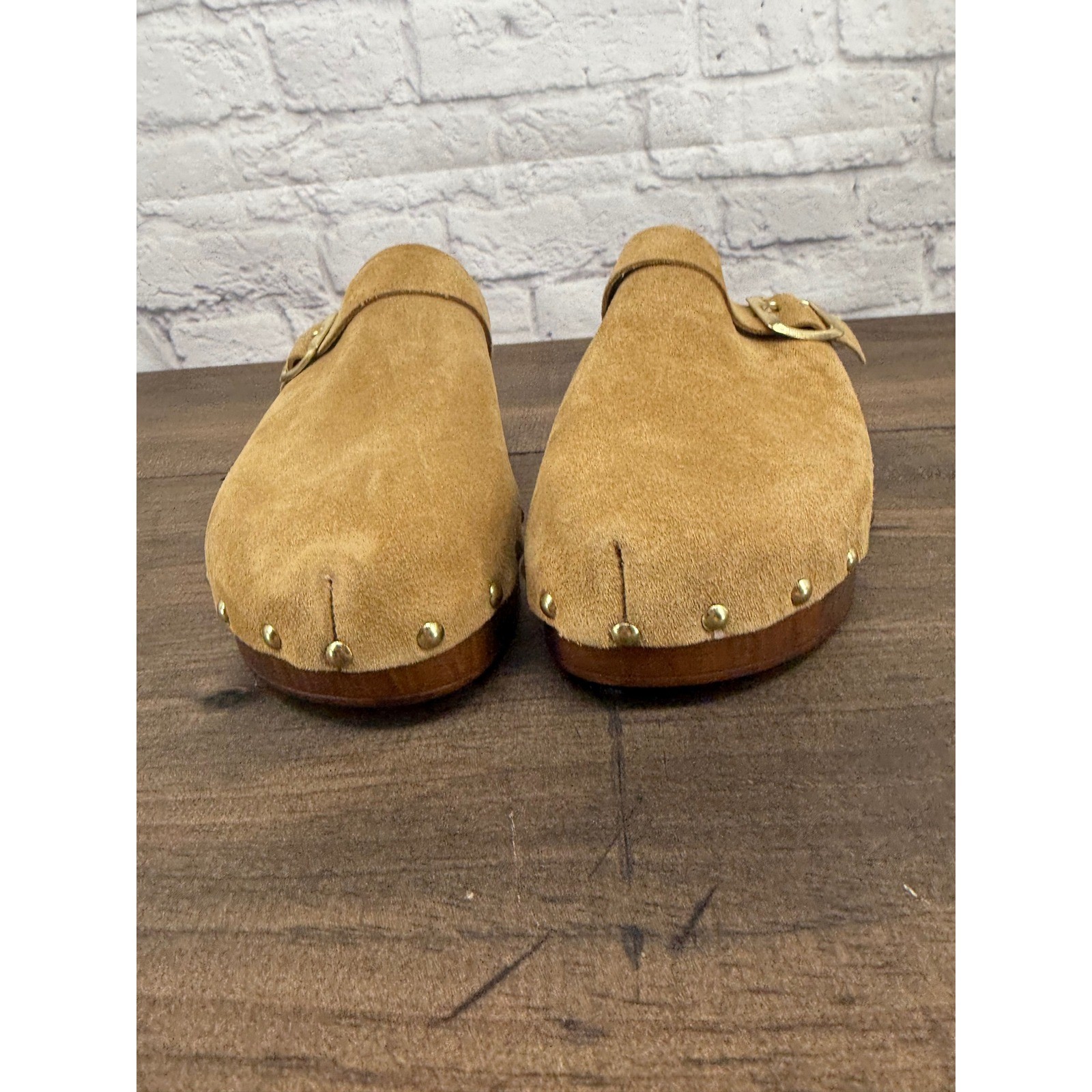 Anellini Suede Clogs Studded Wood Heel Mule Boho Retro Cottagecore EU 38/ US 7.5