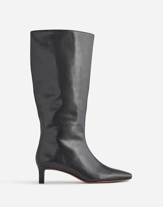 Madewell The Dimes Kitten-Heel Knee-High Boot in Black Leather 8 M $298 NR832