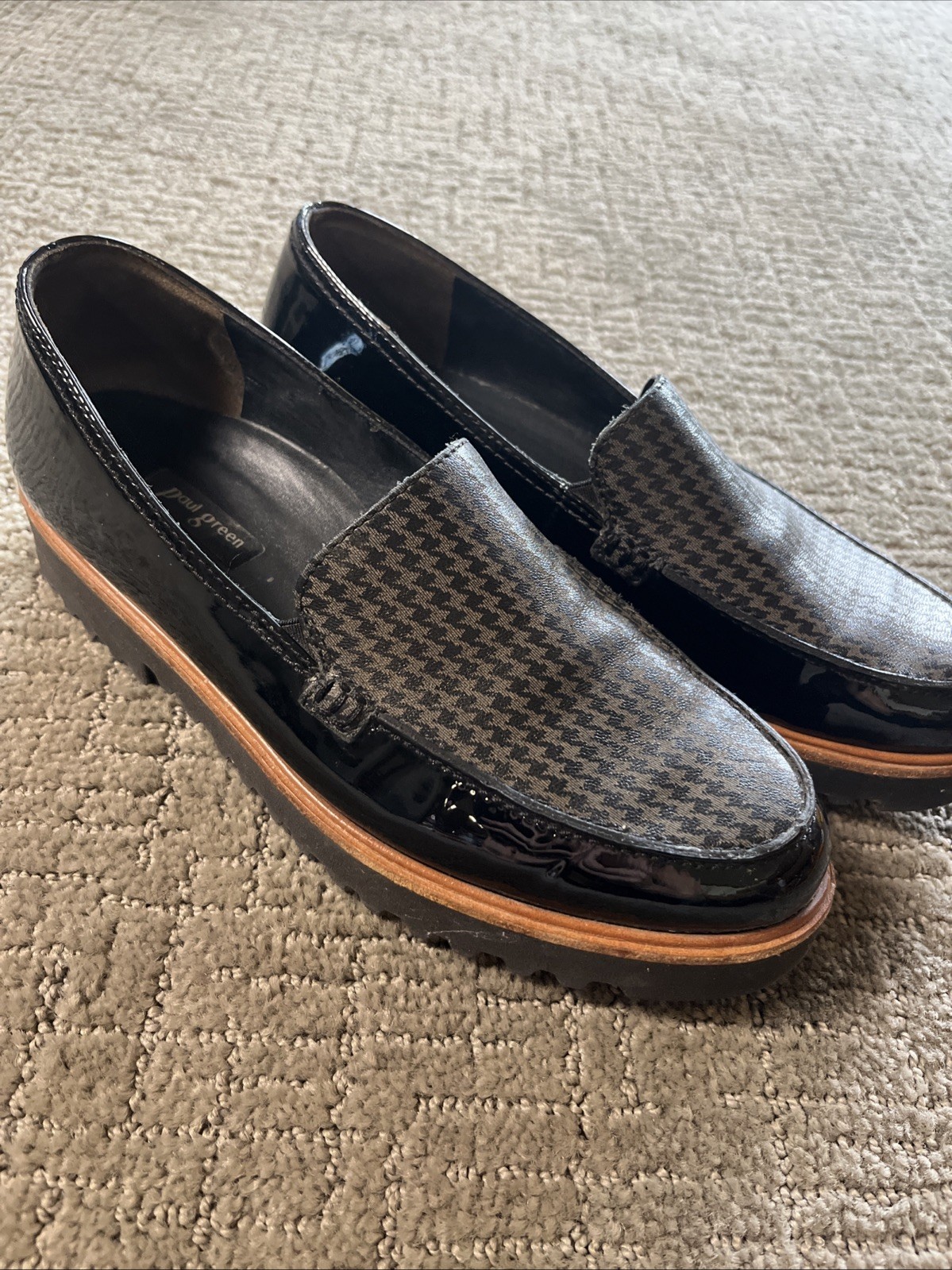 Paul Green Patent Leather Loafers Chunky Heel Women’s Black Brown 6.5