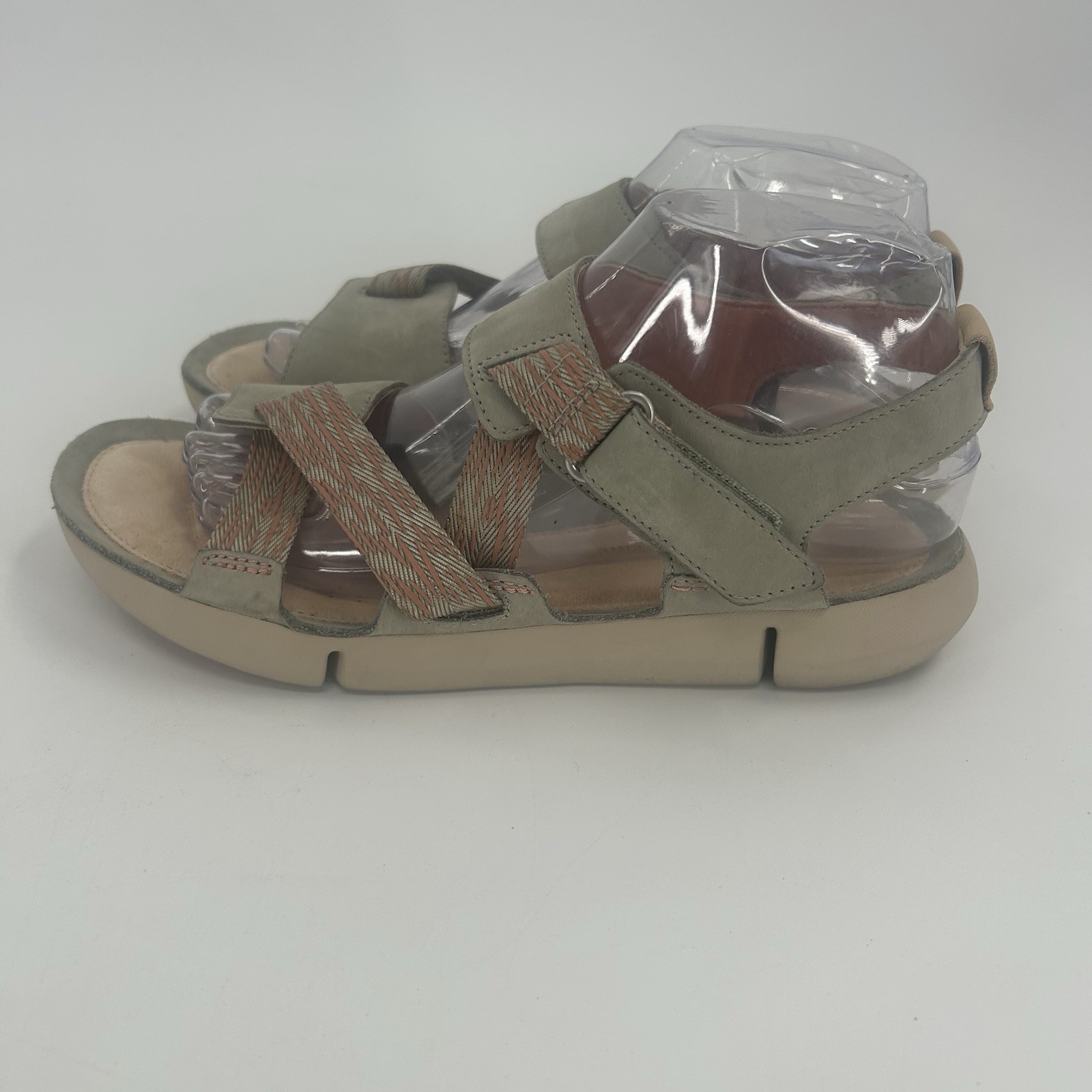 Clarks Womens Tri Clover Sandal Sage Green Nubuk Leather Sz 8.5 M Fast Shipping
