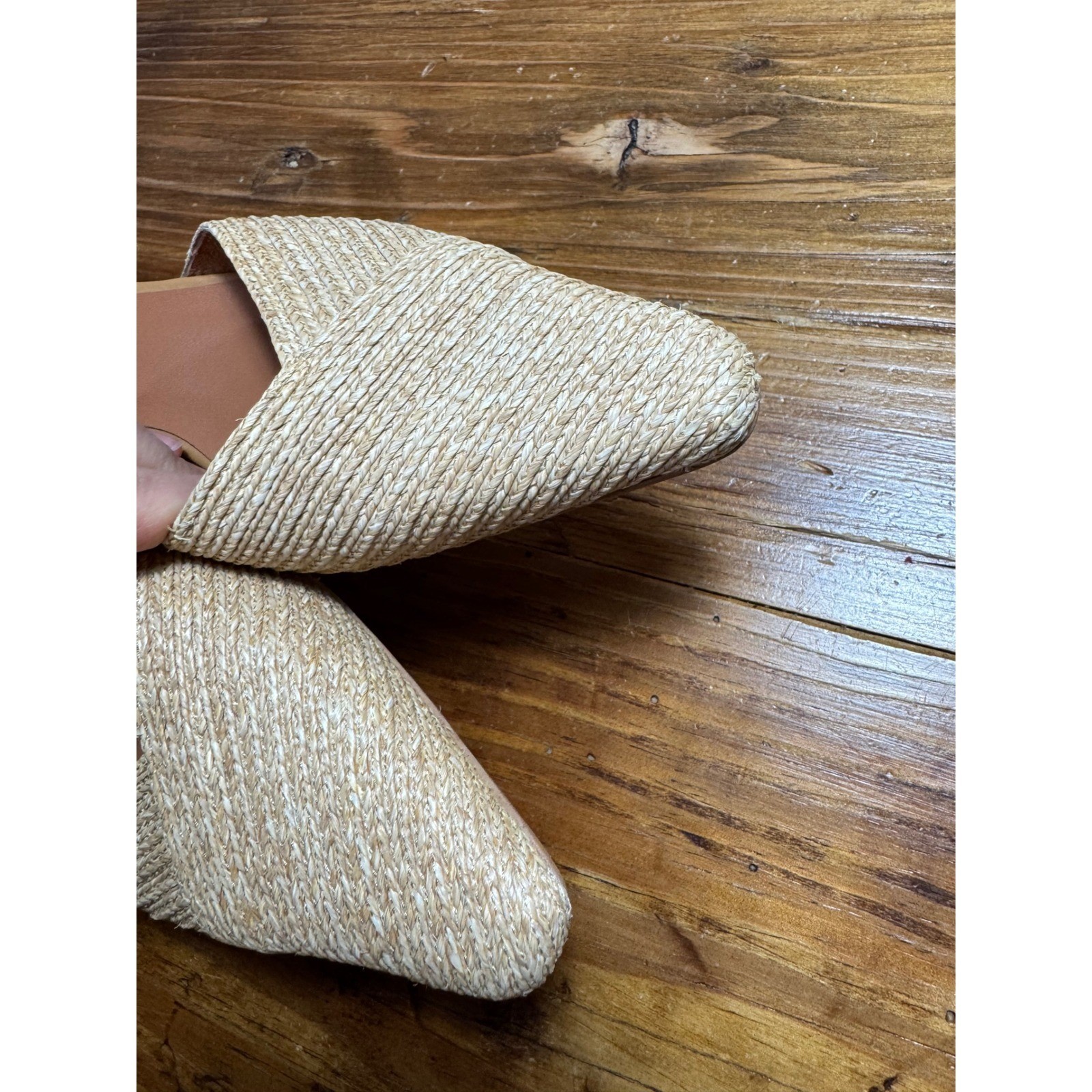 ANGEL ALARCON Helen Raffia Woven Slingback Heels Tan Leather Ankle Strap Size 39