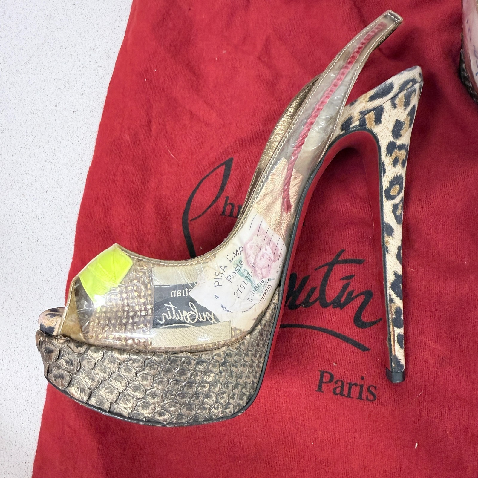 Christian Louboutin Trash Collage Leopard Slingbacks Heels 35/35.5 (US 5/5.5)