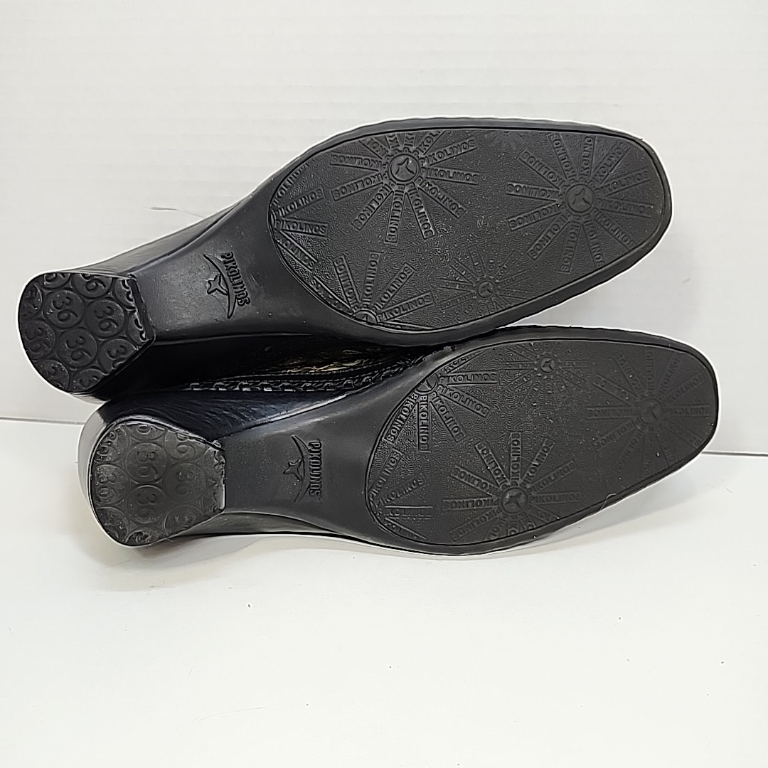 Pikolinos Romano Black Green Floral Cutout SlipOn Shoes EU 36 US 6.5 Hippie Boho