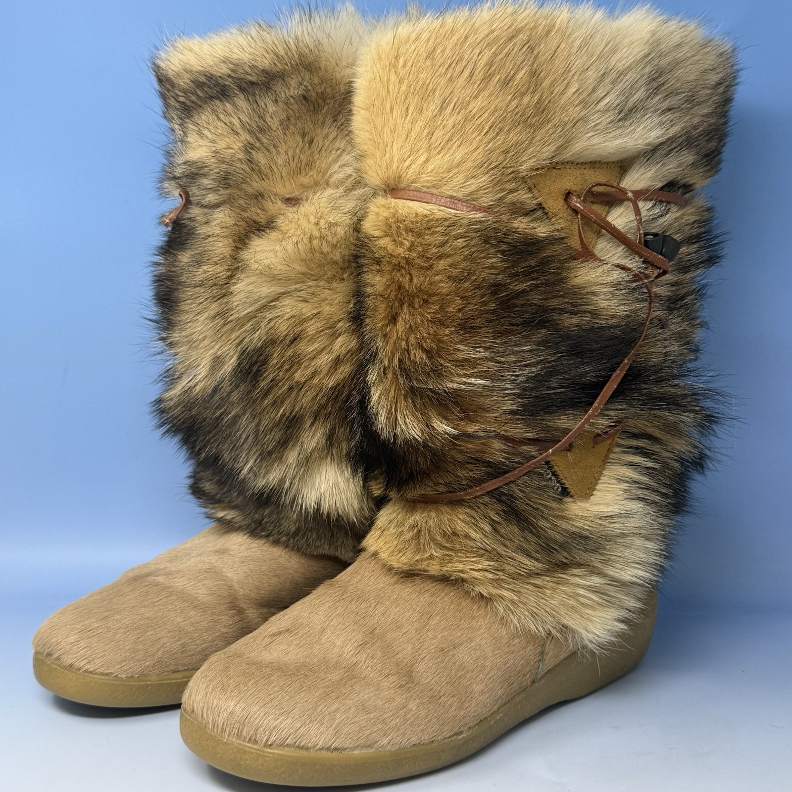 Oscar Sport Italy Fox Fur Calf Hair Apres Ski Winter Boots Womens 41 US 10 M