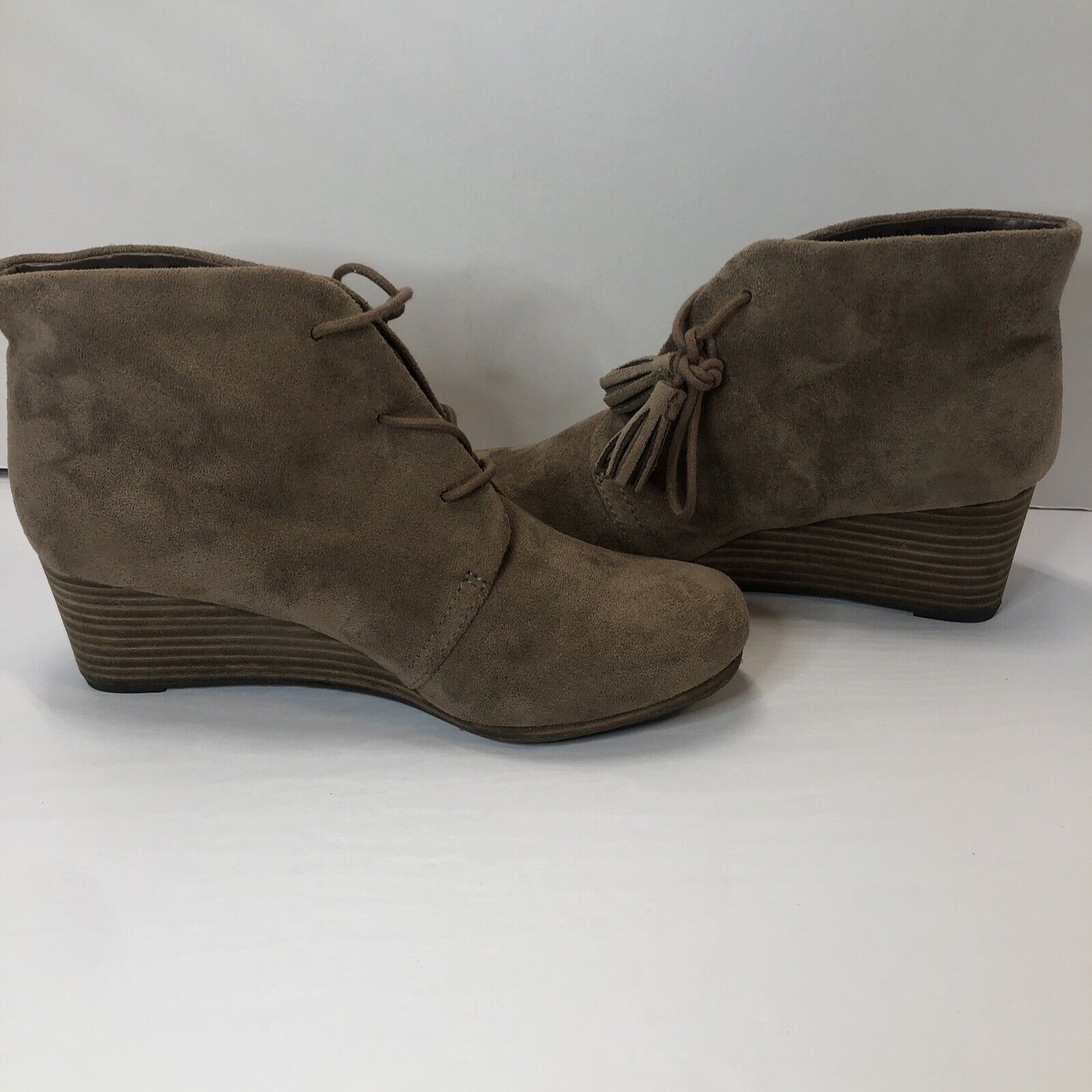 Boots Women 7M Dr Scholls Dakota Wedge Heels Ankle Booties Brown Fabric Cool Fit
