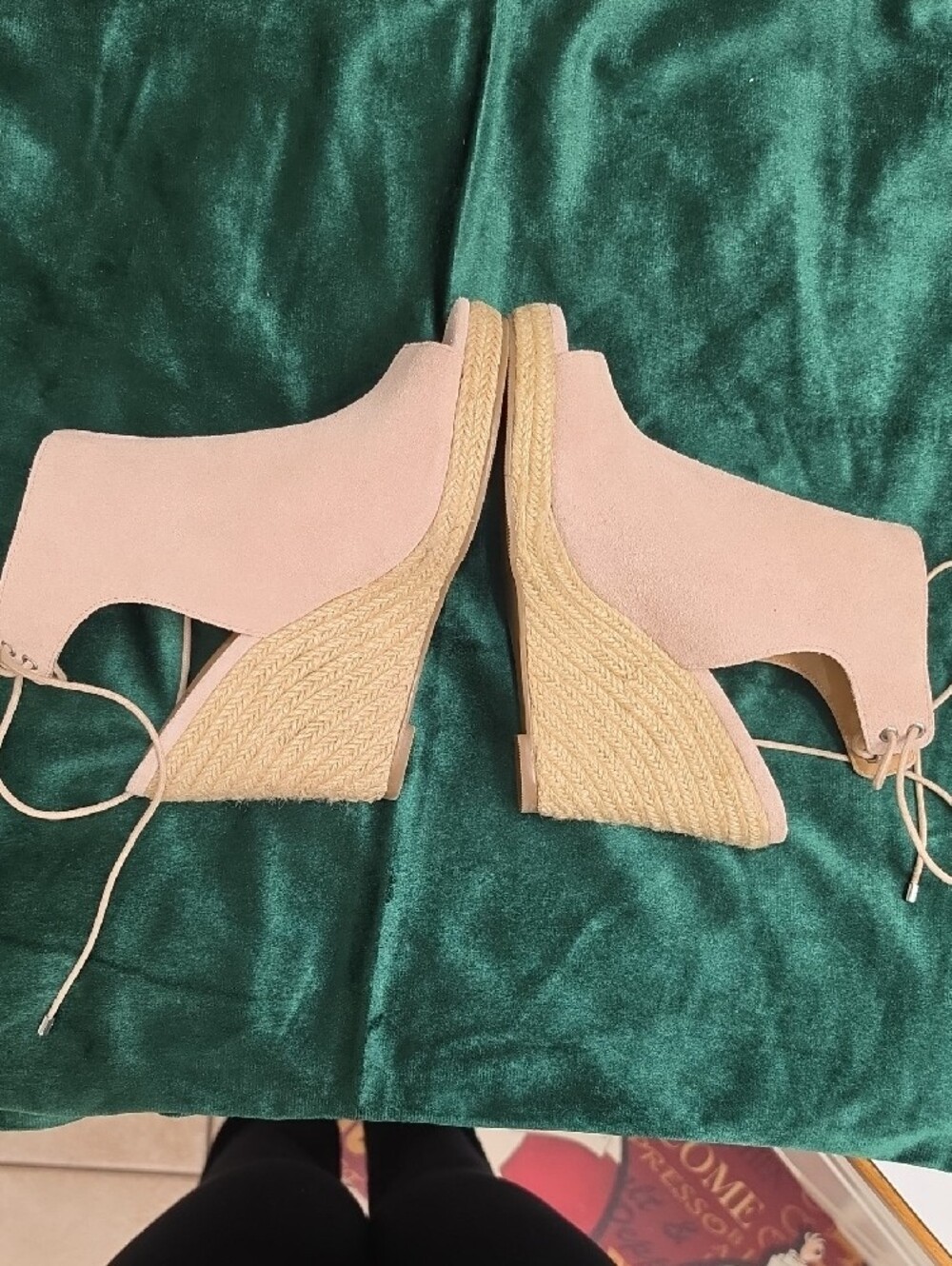 Laurie Felt Suede Lace-Back Peep-Toe Wedge Espadrille – Size – 8.5