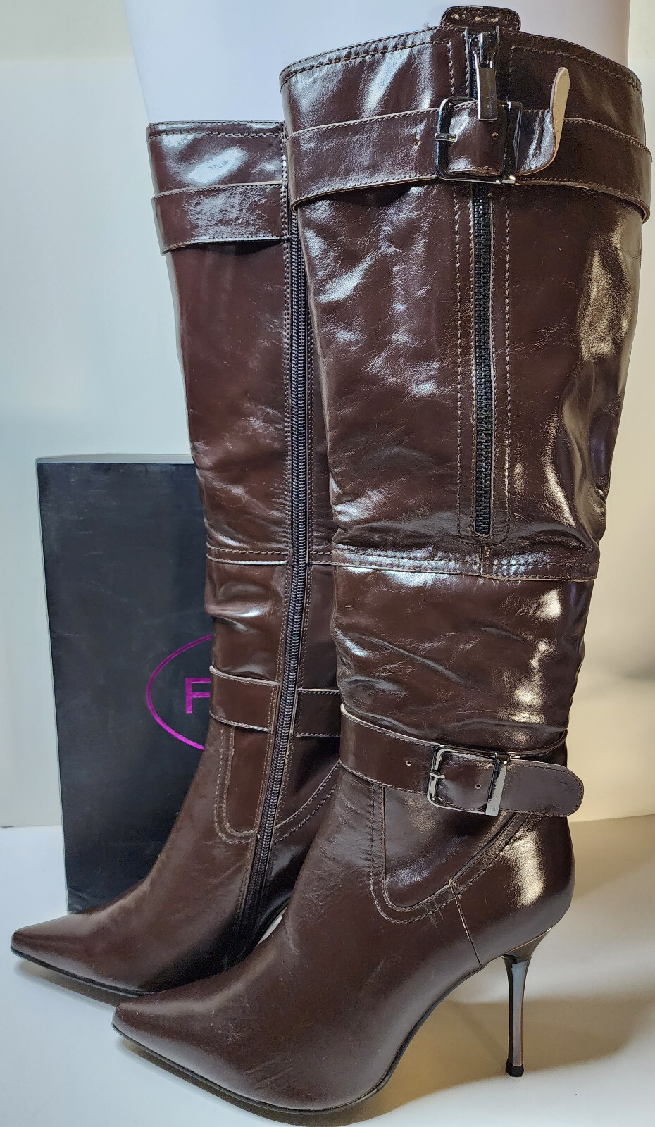 Firenze Women’s Leather Brown Knee-Height Boots Euro Size 36 US 5 3/4 with Box